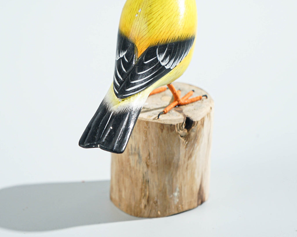 American Goldfinch Sculpture 5in Tall Hand-Painted Wooden Bird Art