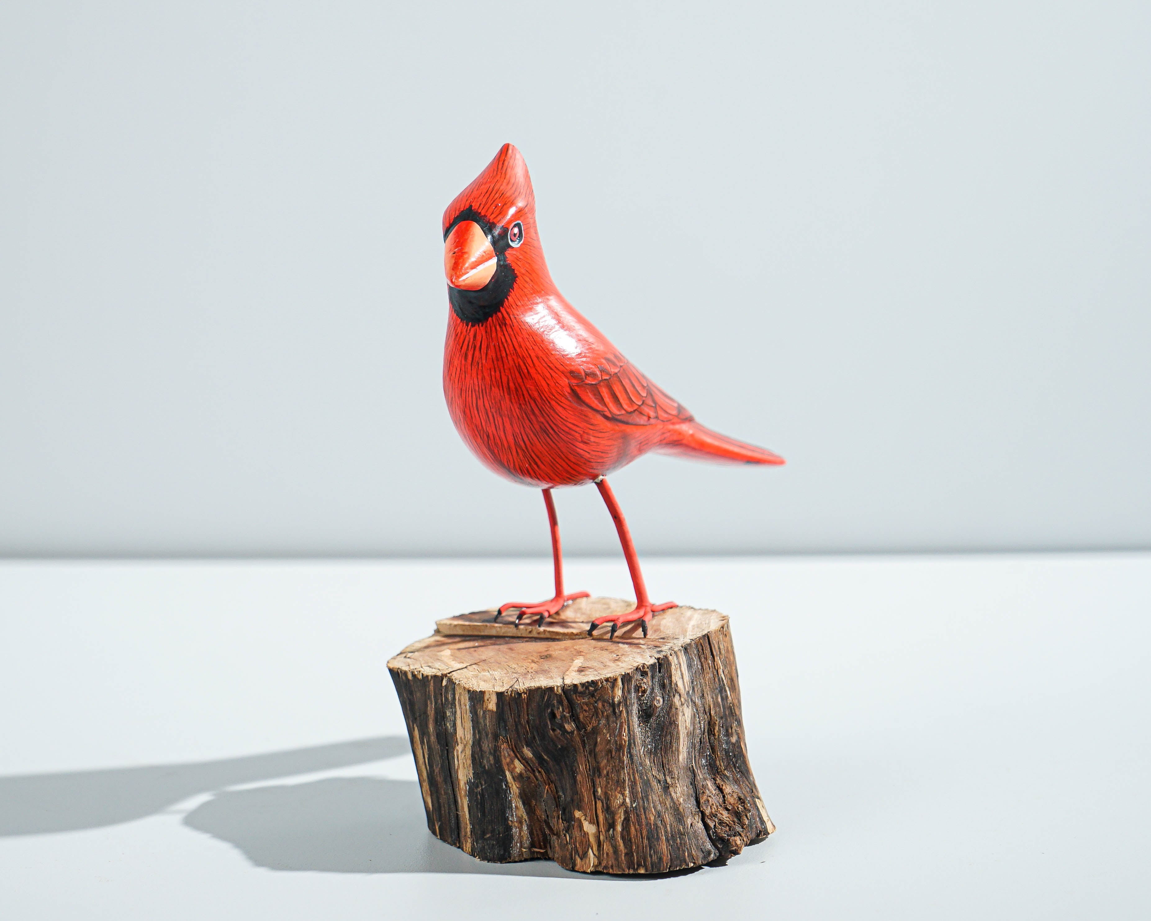 Red Bird Sculpture, Painted Wood Carving, Wooden Bird Art, Handcrafted, Decorative, Animal Statue, Artwork, Gift for Him, Birthday Gift
