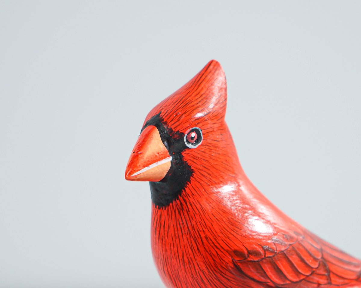 Red Bird Sculpture, Painted Wood Carving, Wooden Bird Art, Handcrafted, Decorative, Animal Statue, Artwork, Gift for Him, Birthday Gift