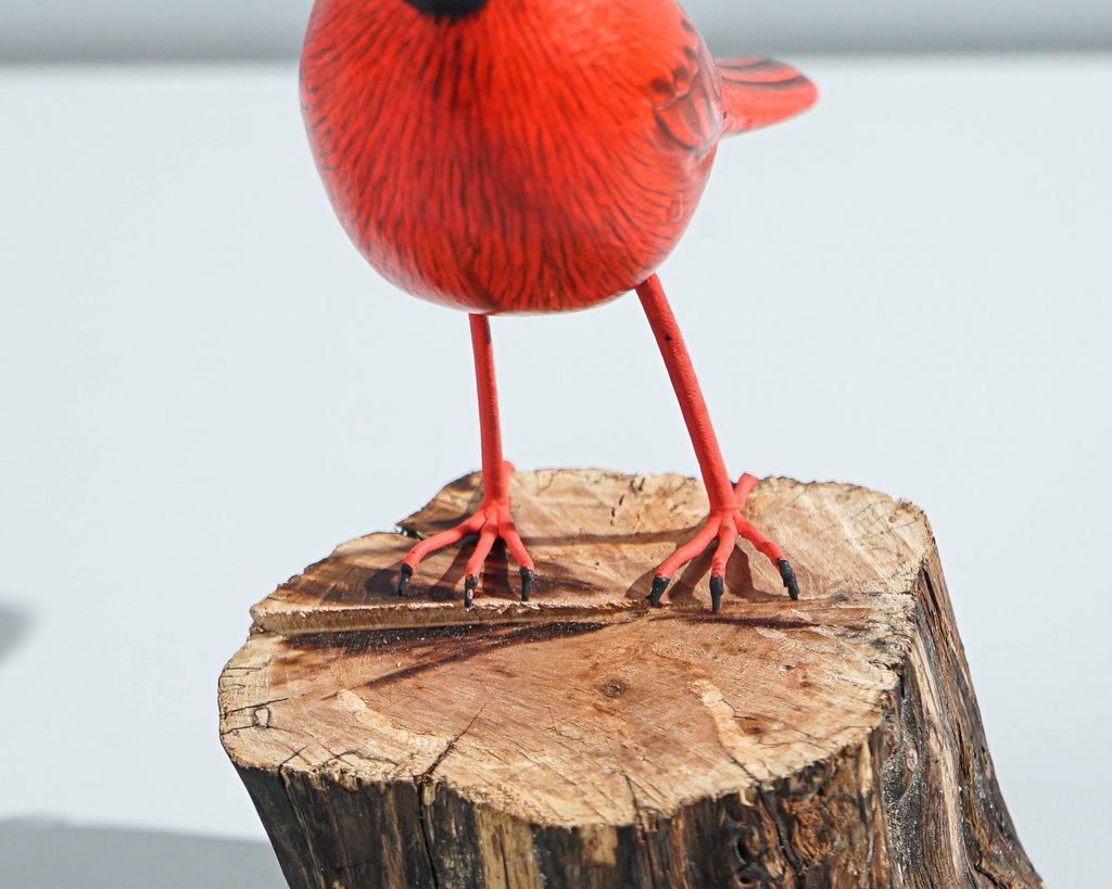 Red Bird Sculpture, Painted Wood Carving, Wooden Bird Art, Handcrafted, Decorative, Animal Statue, Artwork, Gift for Him, Birthday Gift