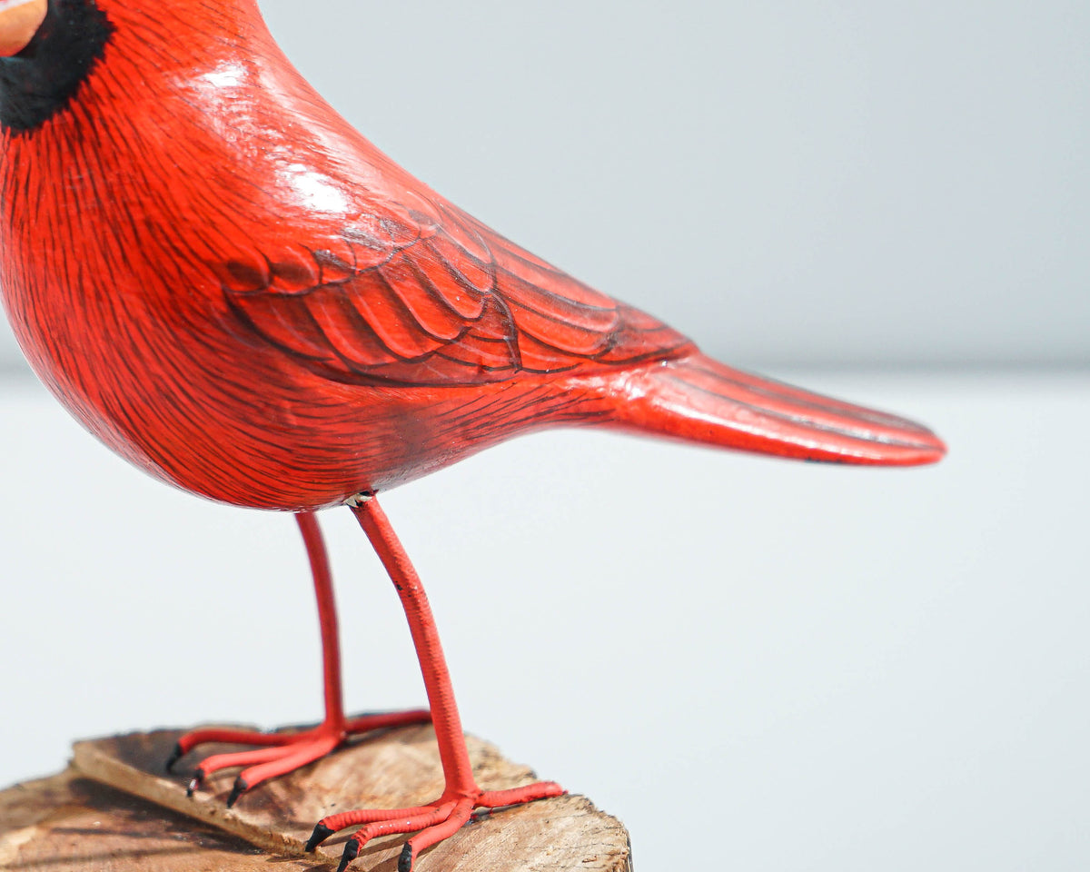 Red Bird Sculpture, Painted Wood Carving, Wooden Bird Art, Handcrafted, Decorative, Animal Statue, Artwork, Gift for Him, Birthday Gift