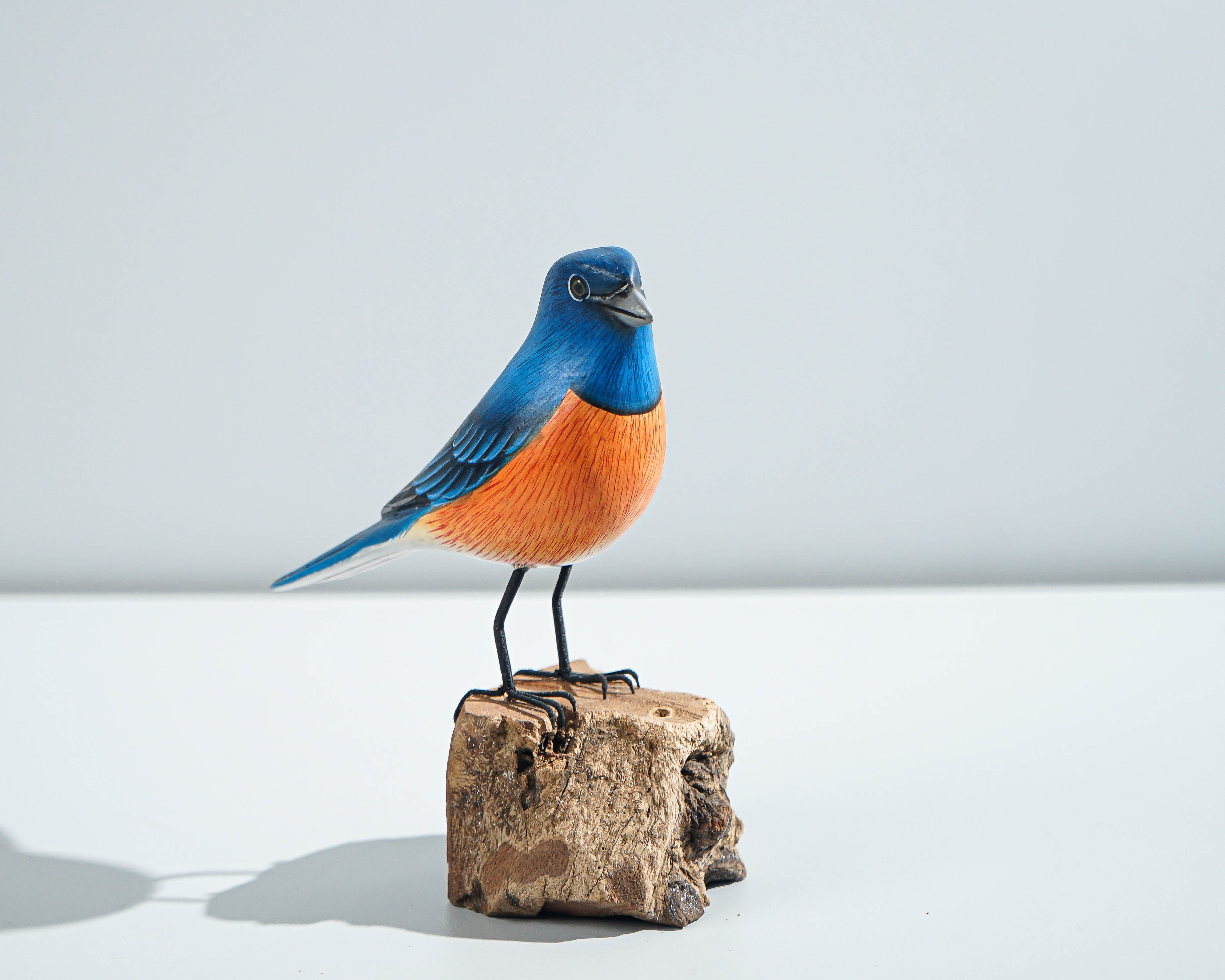 Eastern bluebird Statue, Painted Wood Carving, Wooden Bird Art, Handcrafted, Decorative, Animal Statue, Room Decor, Housewarming Gift