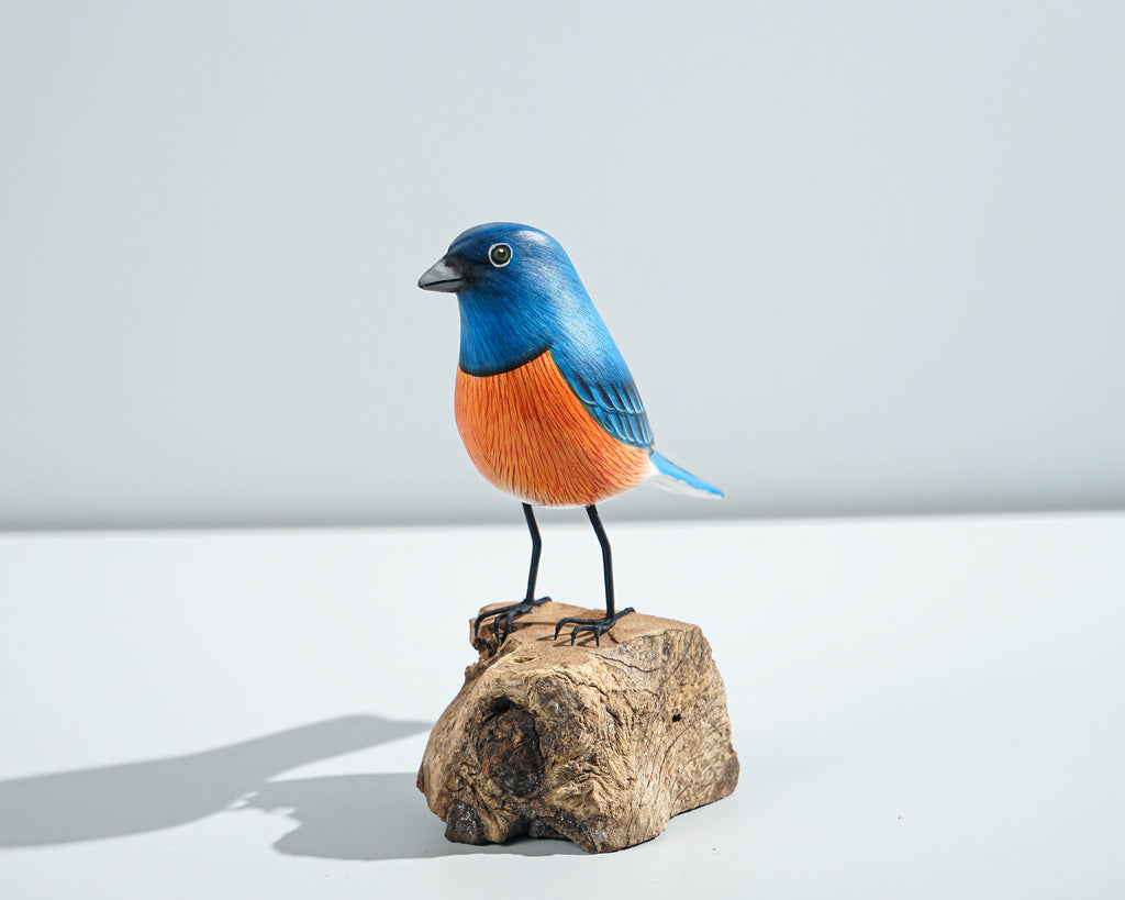 Eastern bluebird Statue, Painted Wood Carving, Wooden Bird Art, Handcrafted, Decorative, Animal Statue, Room Decor, Housewarming Gift