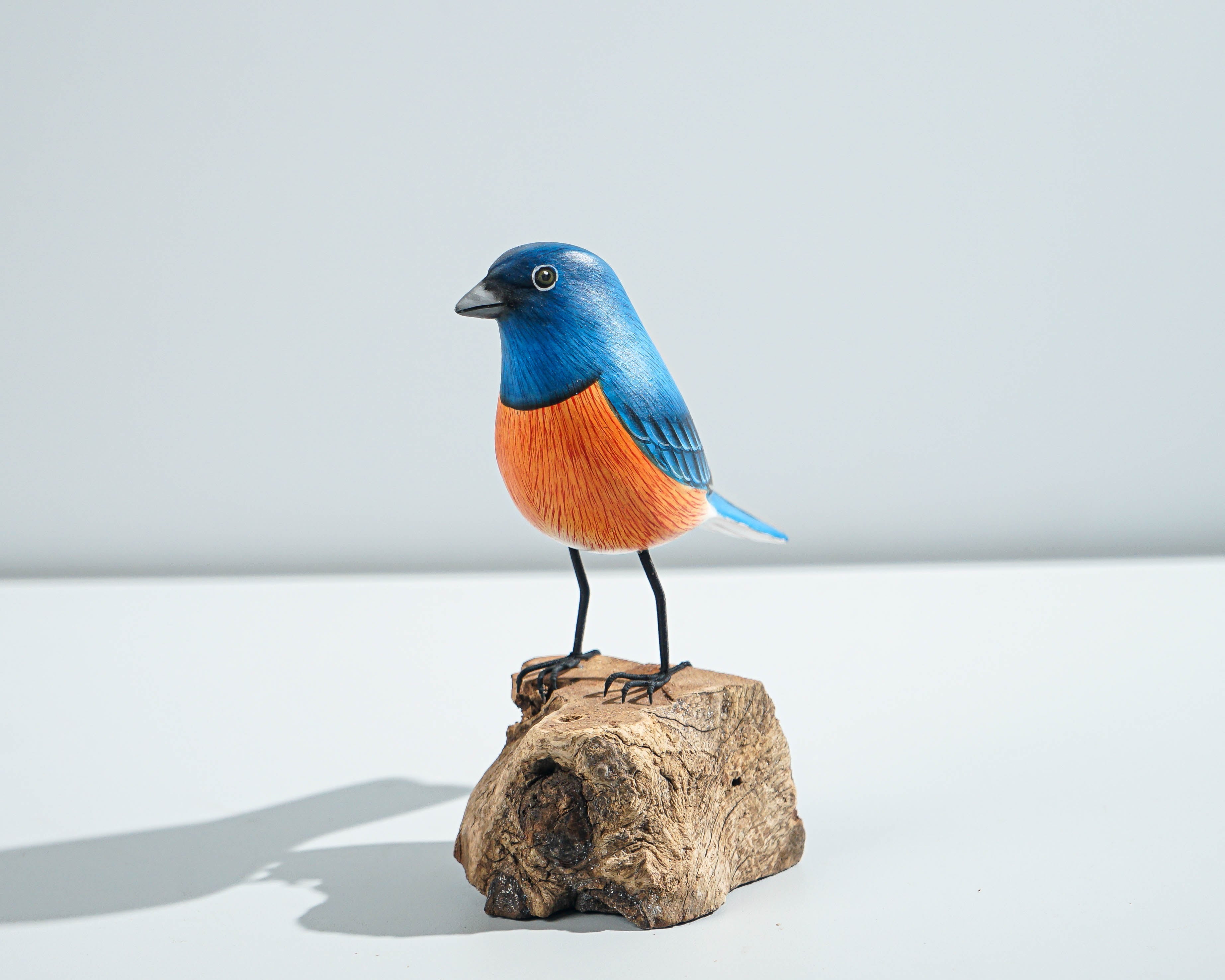 Eastern bluebird Statue, Painted Wood Carving, Wooden Bird Art, Handcrafted, Decorative, Animal Statue, Room Decor, Housewarming Gift