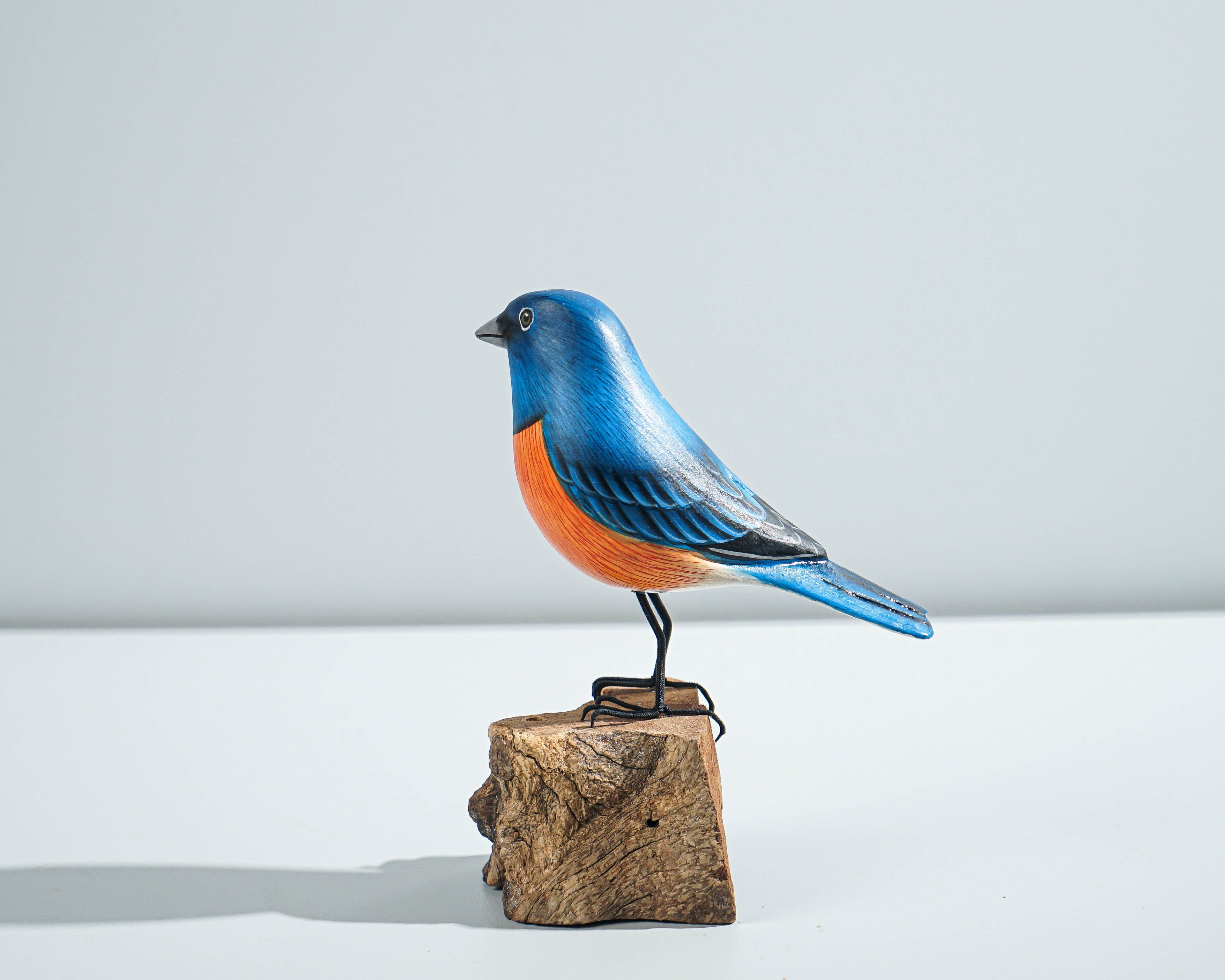 Eastern bluebird Statue, Painted Wood Carving, Wooden Bird Art, Handcrafted, Decorative, Animal Statue, Room Decor, Housewarming Gift
