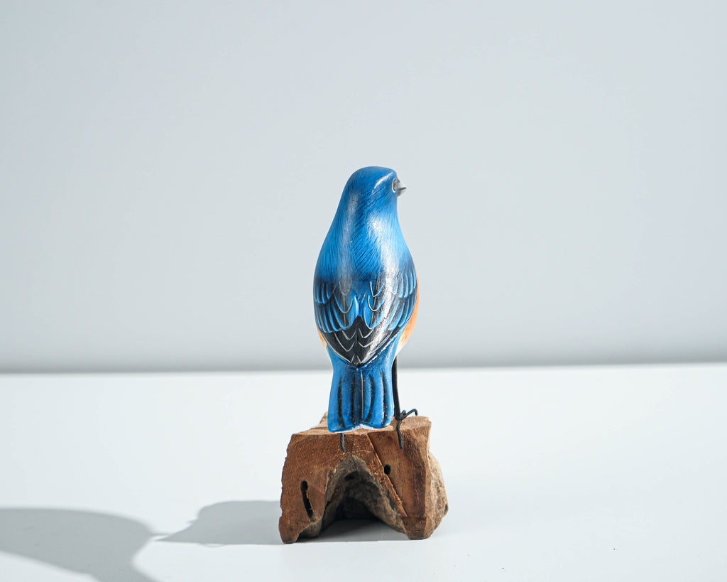 Eastern bluebird Statue, Painted Wood Carving, Wooden Bird Art, Handcrafted, Decorative, Animal Statue, Room Decor, Housewarming Gift