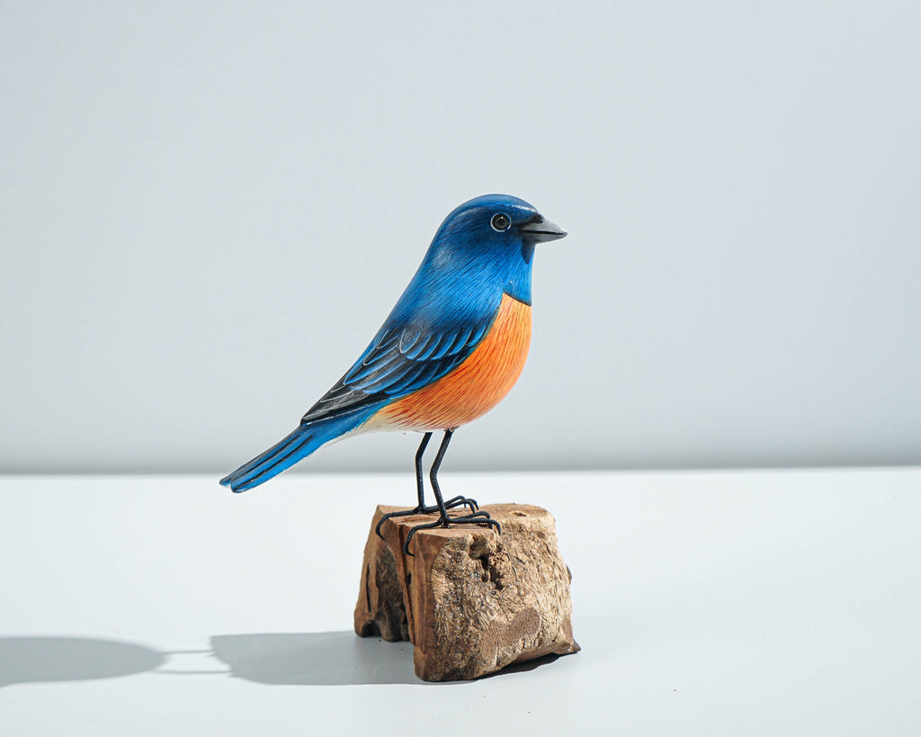Eastern bluebird Statue, Painted Wood Carving, Wooden Bird Art, Handcrafted, Decorative, Animal Statue, Room Decor, Housewarming Gift