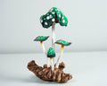 Dark Green Mushroom Sculpture 5in Tall Hand-Painted Wooden Art Decor