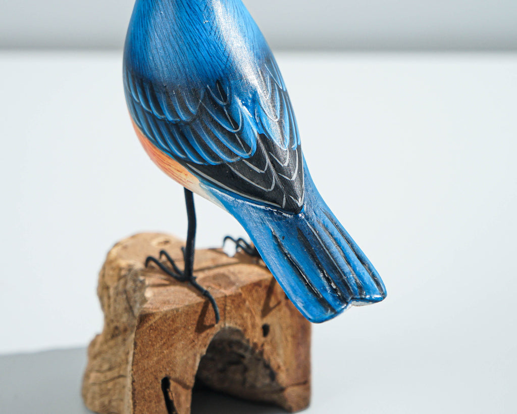 Eastern bluebird Statue, Painted Wood Carving, Wooden Bird Art, Handcrafted, Decorative, Animal Statue, Room Decor, Housewarming Gift