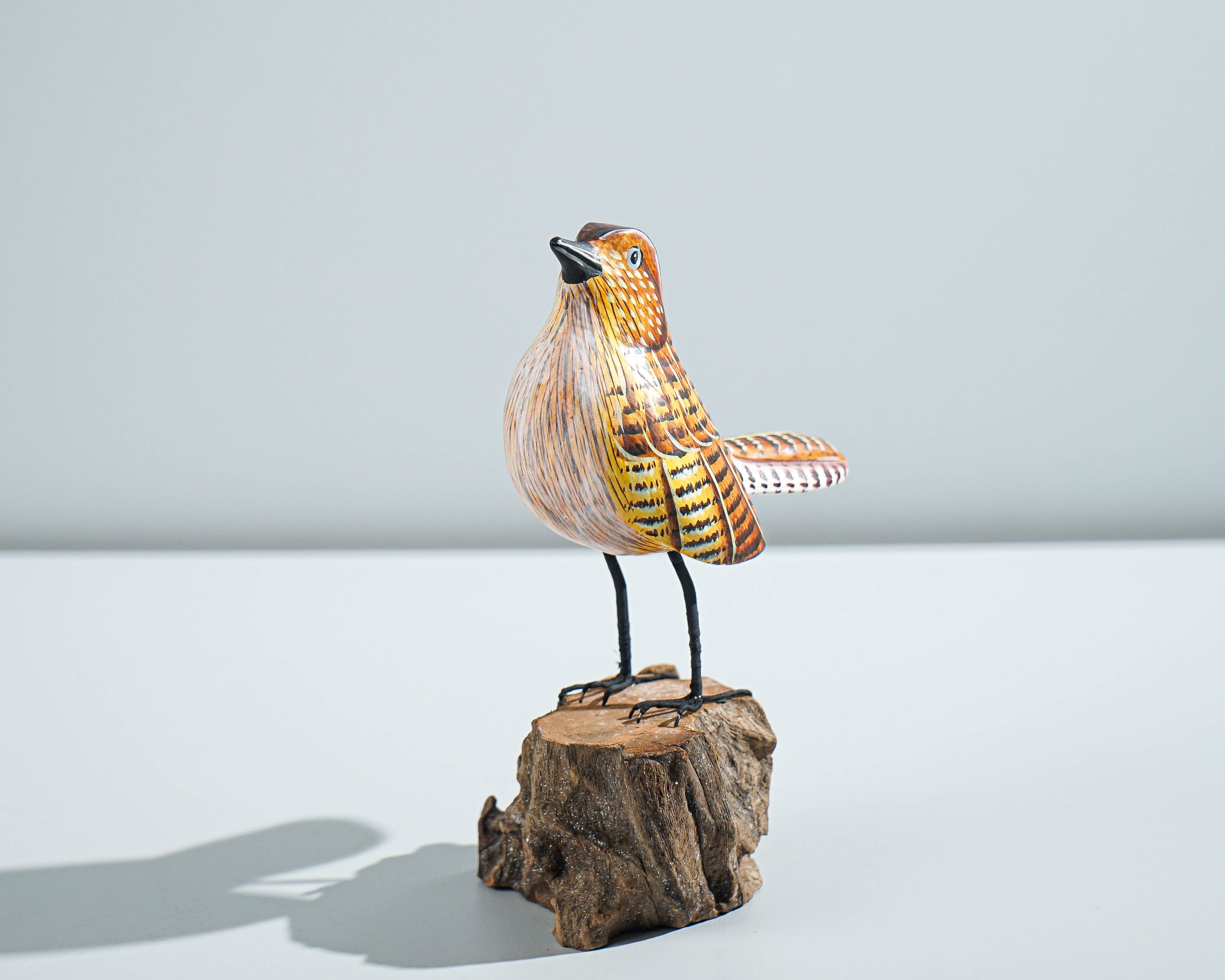 Brown Bird Statue, Painted Wood Carving, Wooden Bird, Unique Decoration, Colorful Animal Art, Decorative, Bird Lover Gift, Gift for Her