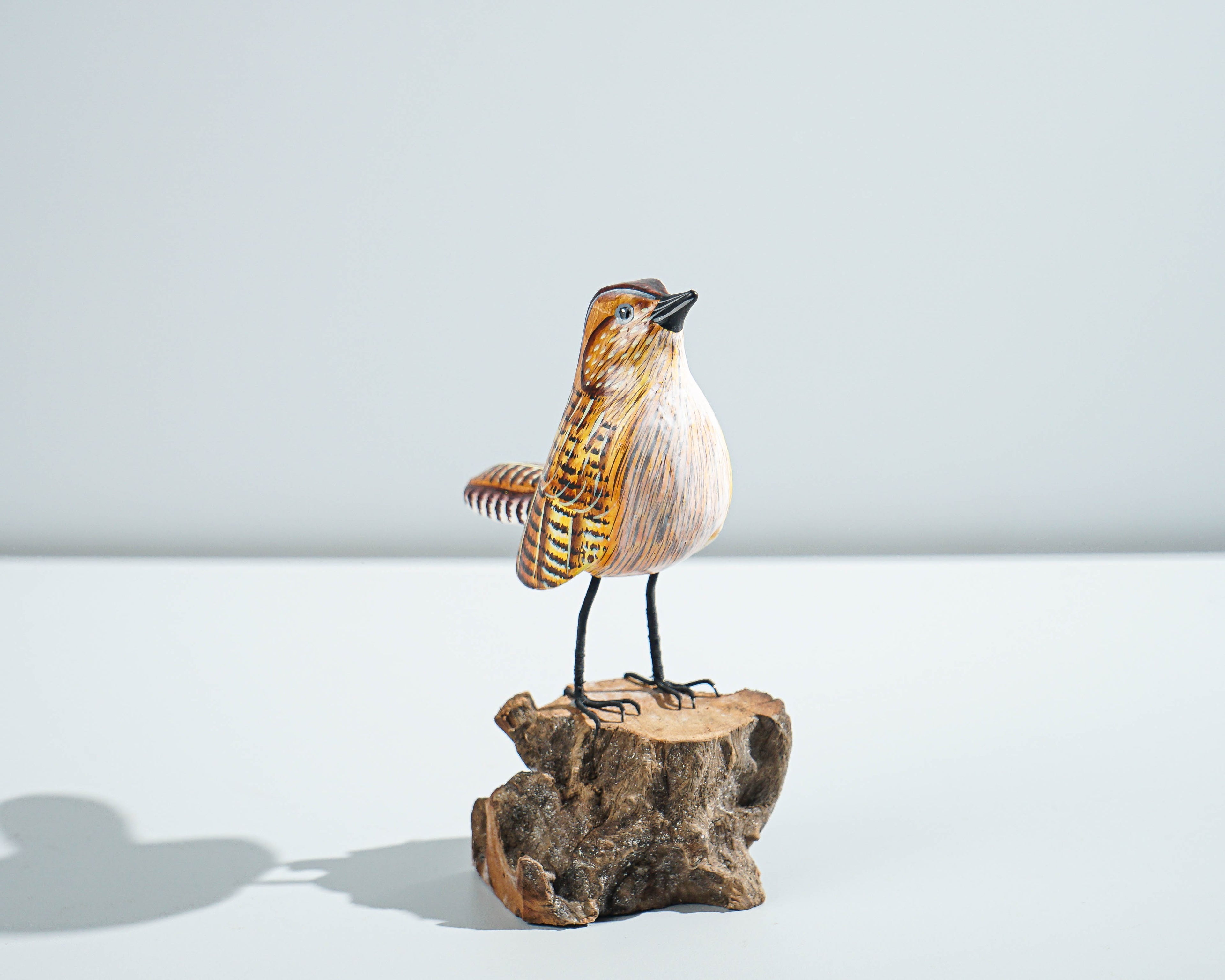 Brown Bird Statue, Painted Wood Carving, Wooden Bird, Unique Decoration, Colorful Animal Art, Decorative, Bird Lover Gift, Gift for Her