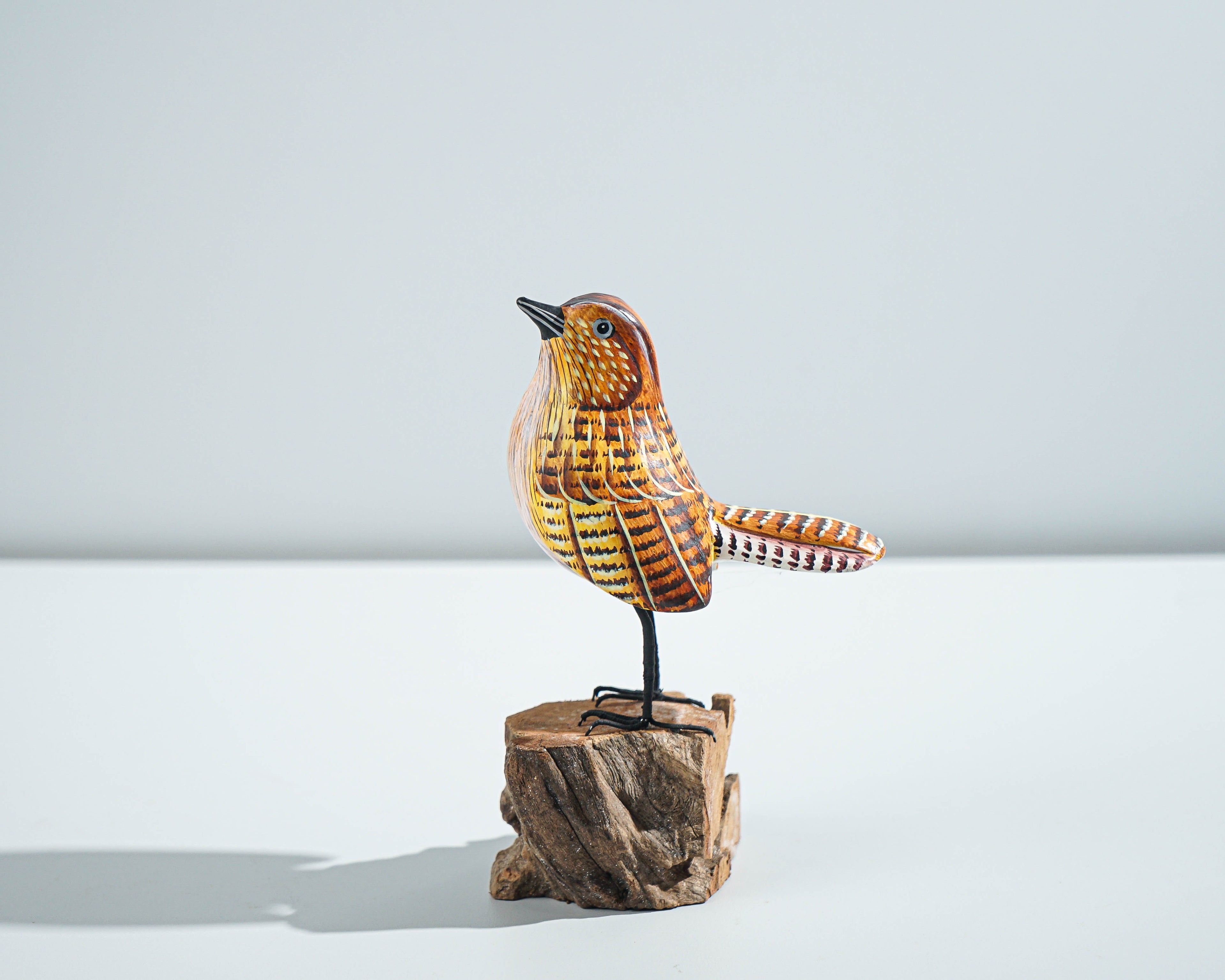 Brown Bird Statue, Painted Wood Carving, Wooden Bird, Unique Decoration, Colorful Animal Art, Decorative, Bird Lover Gift, Gift for Her
