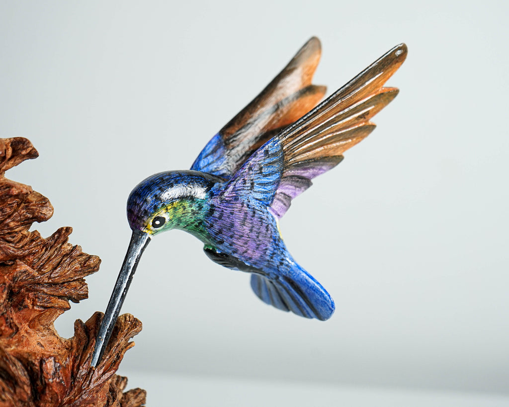 Blue Hummingbirds Statue, Colorful, Duo, Couple Statue, Painted Sculpture, Wood Carving, Bird Statue,  Wedding Decor, Valentines Gift