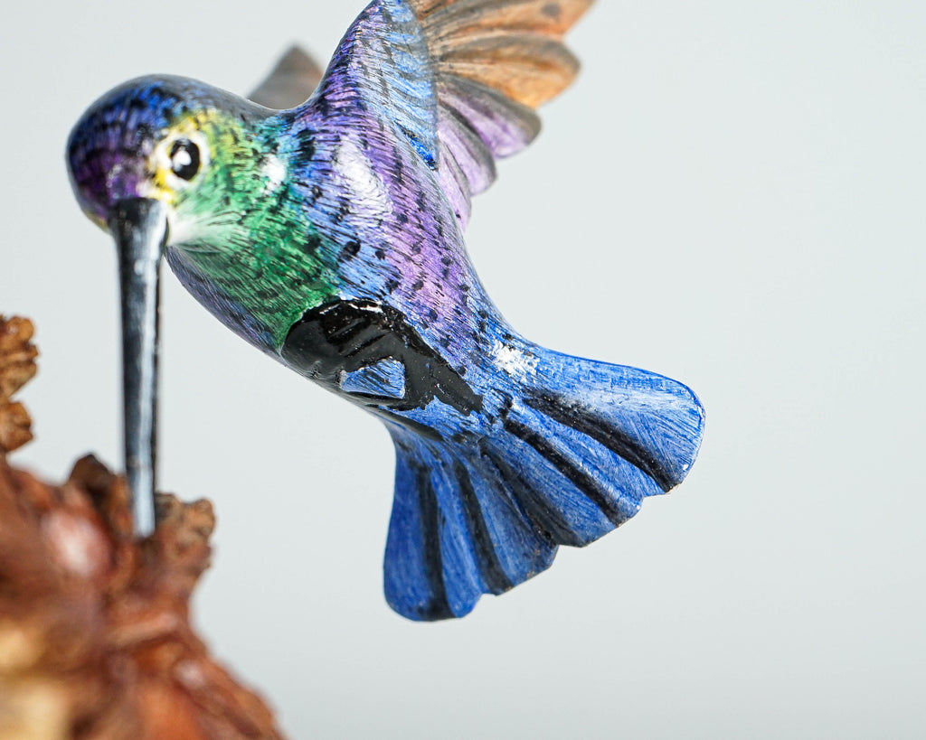 Blue Hummingbirds Statue, Colorful, Duo, Couple Statue, Painted Sculpture, Wood Carving, Bird Statue,  Wedding Decor, Valentines Gift