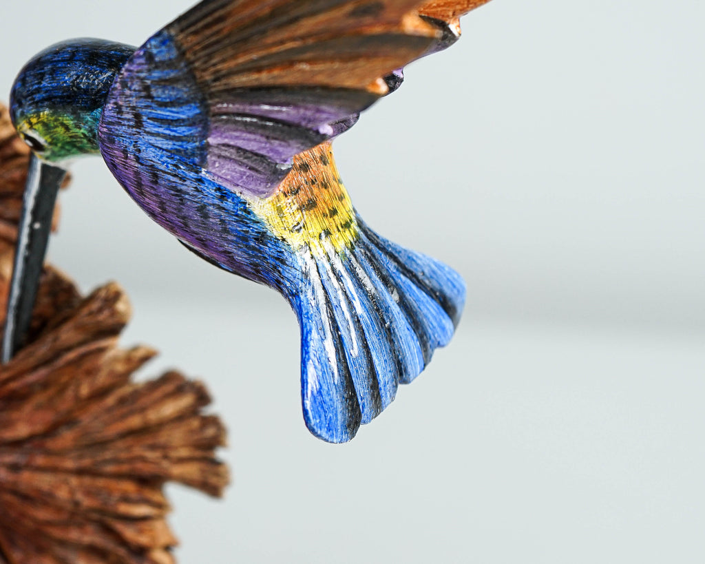 Blue Hummingbirds Statue, Colorful, Duo, Couple Statue, Painted Sculpture, Wood Carving, Bird Statue,  Wedding Decor, Valentines Gift