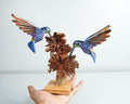 Blue Hummingbirds Statue, Colorful, Duo, Couple Statue, Painted Sculpture, Wood Carving, Bird Statue,  Wedding Decor, Valentines Gift