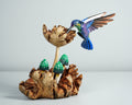 Blue Hummingbird with Green Mushrooms Statue, Painted Sculpture, Wood Carving, Unique Art, Bird Figurine, Gift for Him, Best Friend Gift