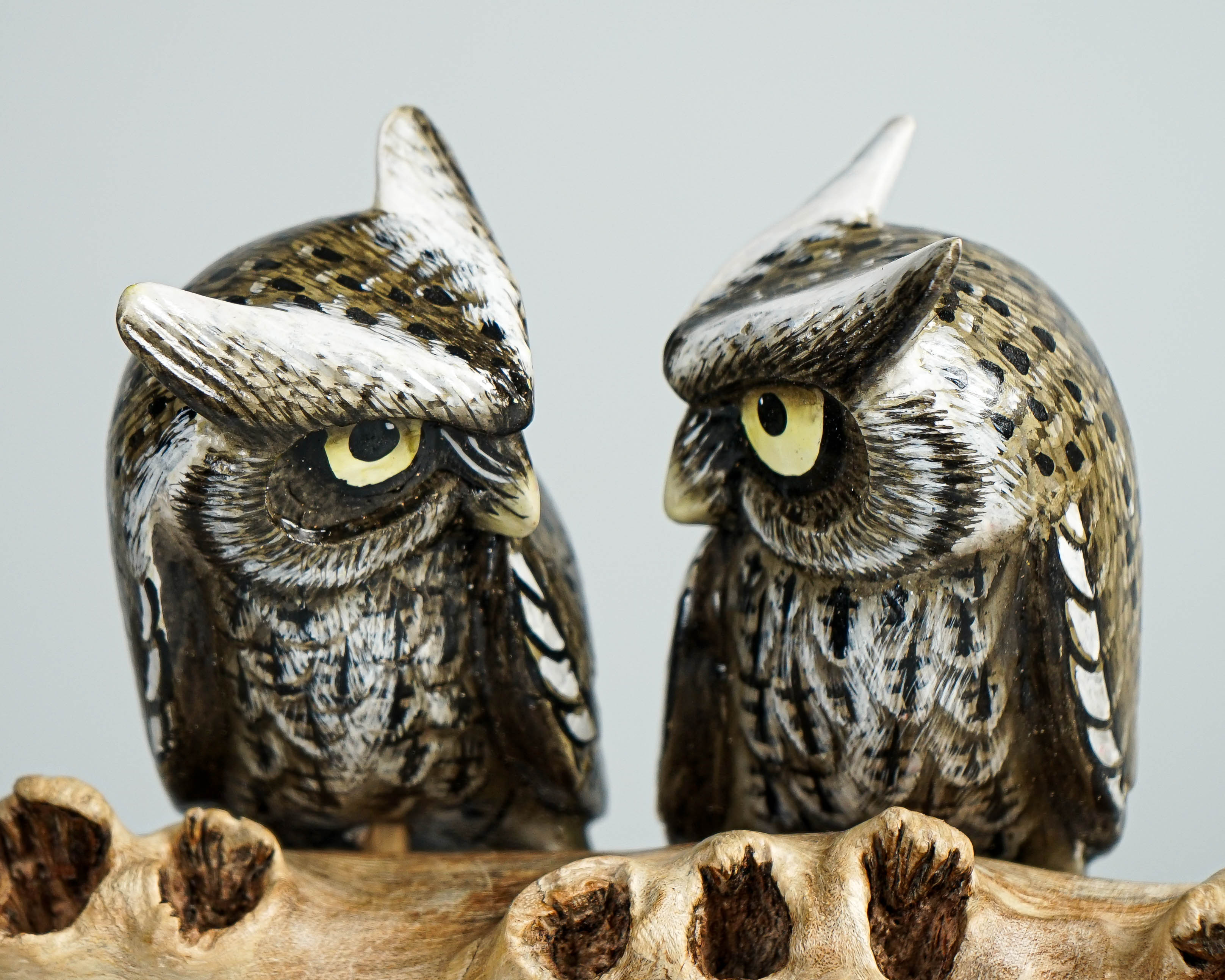 Hanging Couple Owl Sculpture 7.4in length Hand-Carved Wooden Owl Art Decor