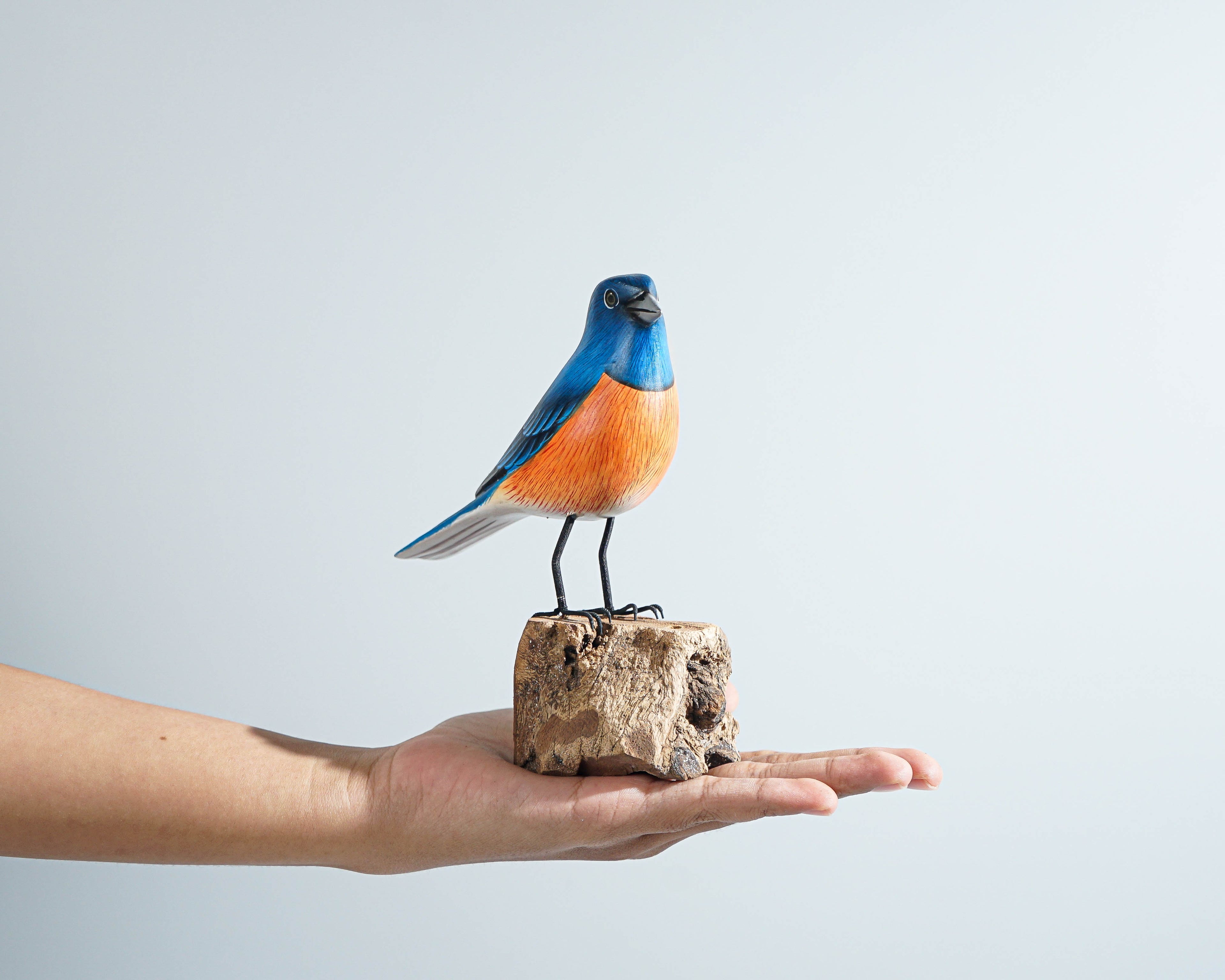 Eastern bluebird Statue, Painted Wood Carving, Wooden Bird Art, Handcrafted, Decorative, Animal Statue, Room Decor, Housewarming Gift