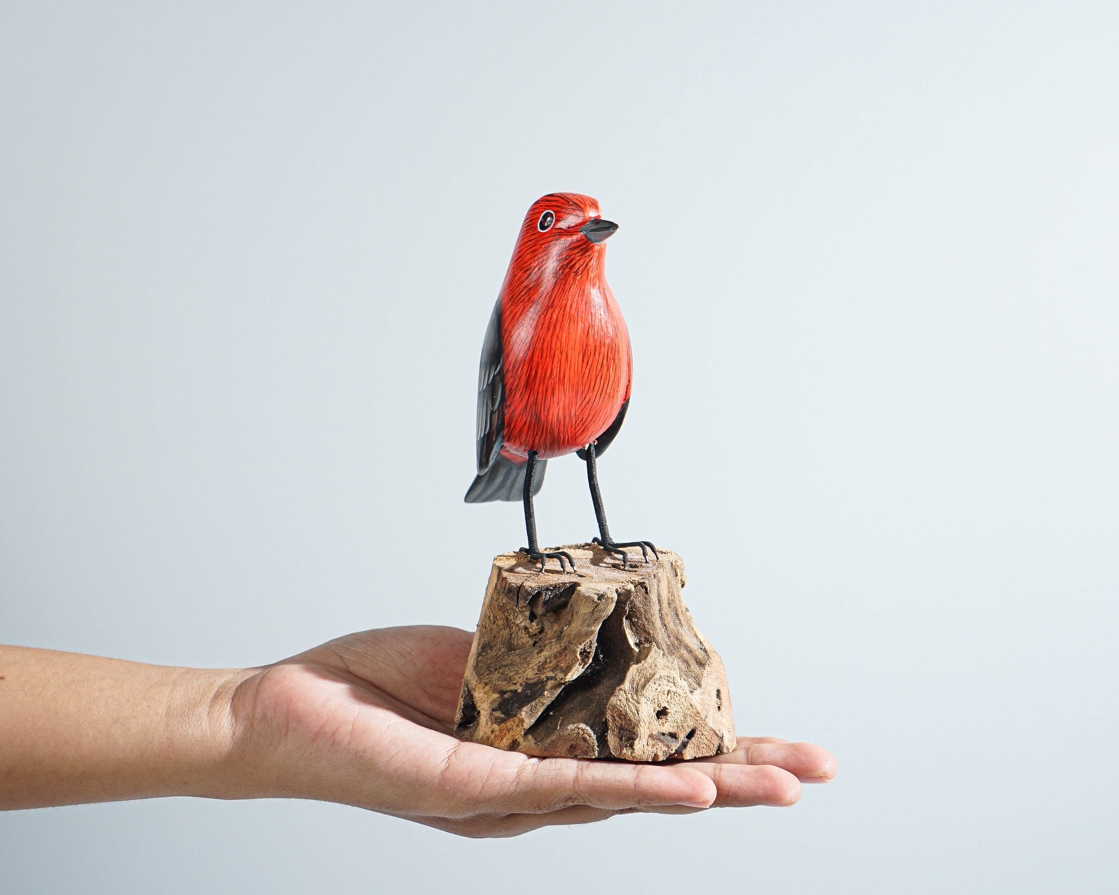 Red Bird Sculpture, Bird Statue, Painted Wood Carving, Handcrafted, Colorful Art, Animal Ornament, Handmade, Room Decor, Graduation Gifts