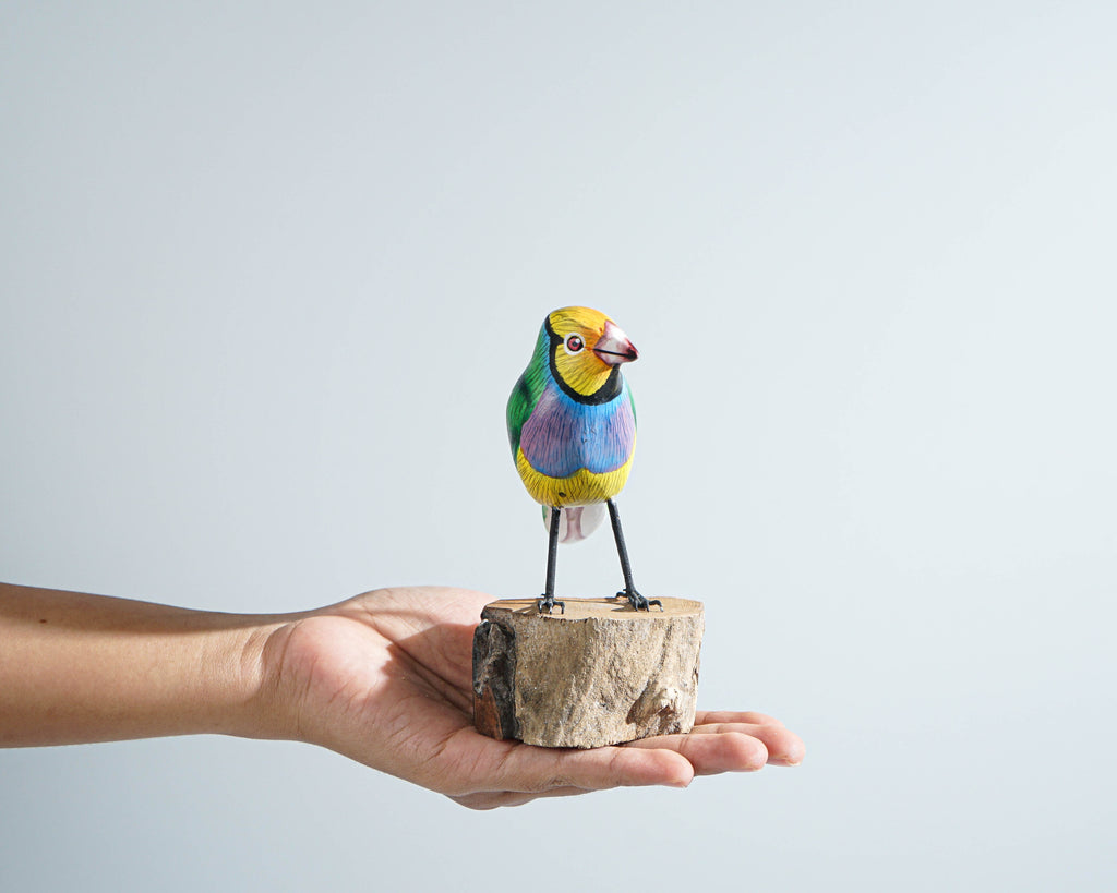 Bird Ornament, Painted Wood Carving, Wooden Bird, Handcrafted, Unique, Animal Statue, Housewarming, Desk Decor, Gift for Mom, Gift for Him