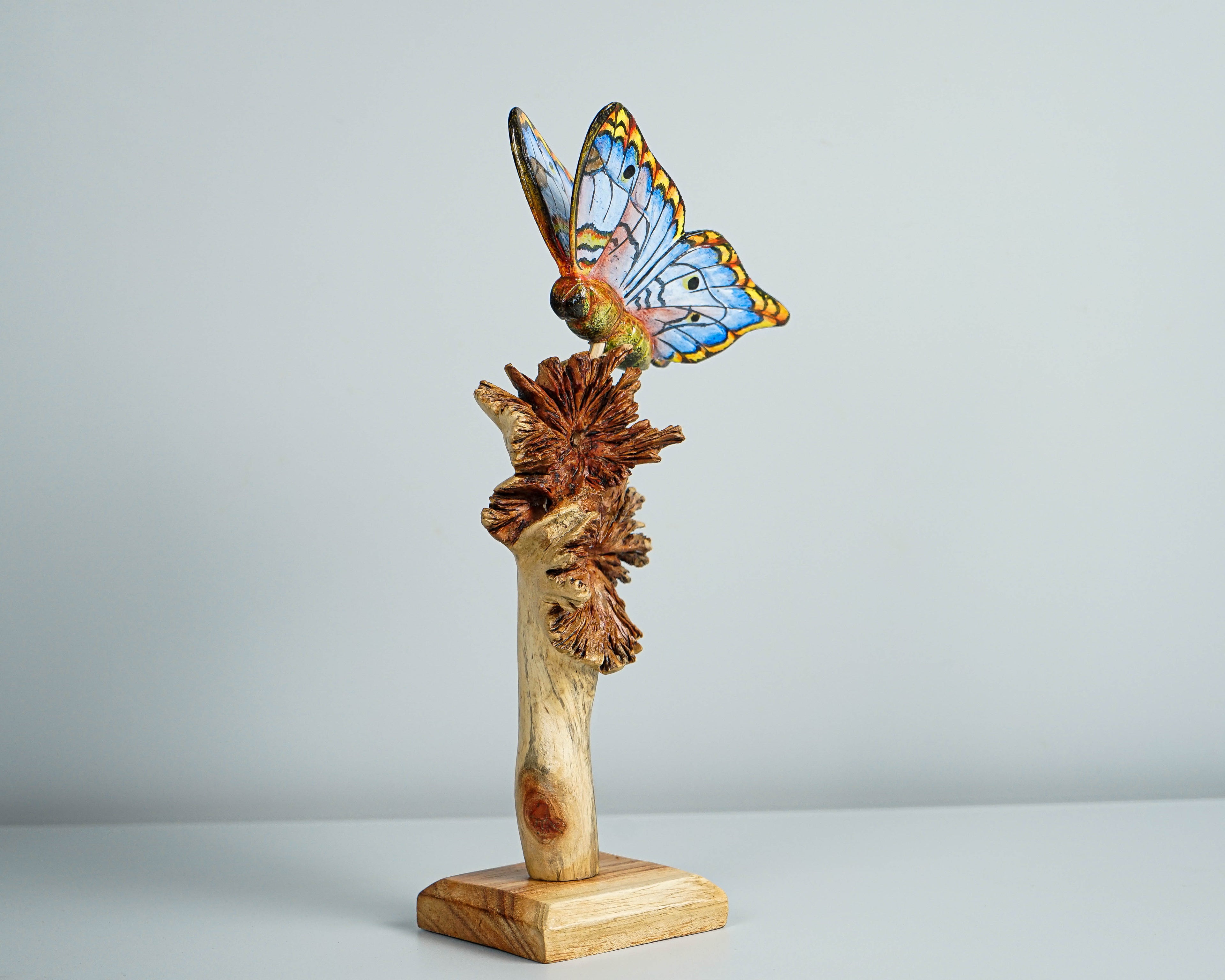 Blue Butterfly figurine, Personalized, Wood Carving, Painted statue, Unique, Butterfly ornaments, Insect Statue, Safari Decor, Gift for Her