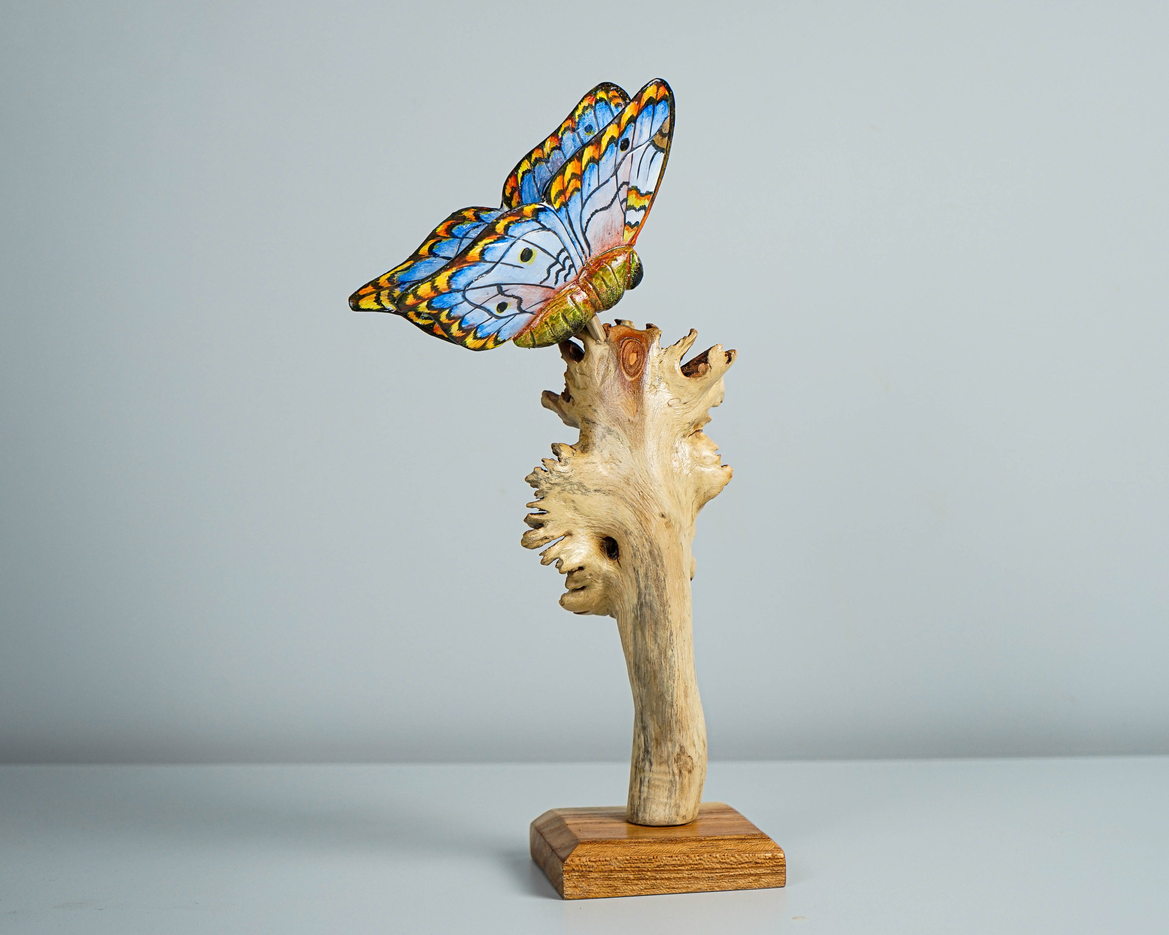 Blue Butterfly figurine, Personalized, Wood Carving, Painted statue, Unique, Butterfly ornaments, Insect Statue, Safari Decor, Gift for Her