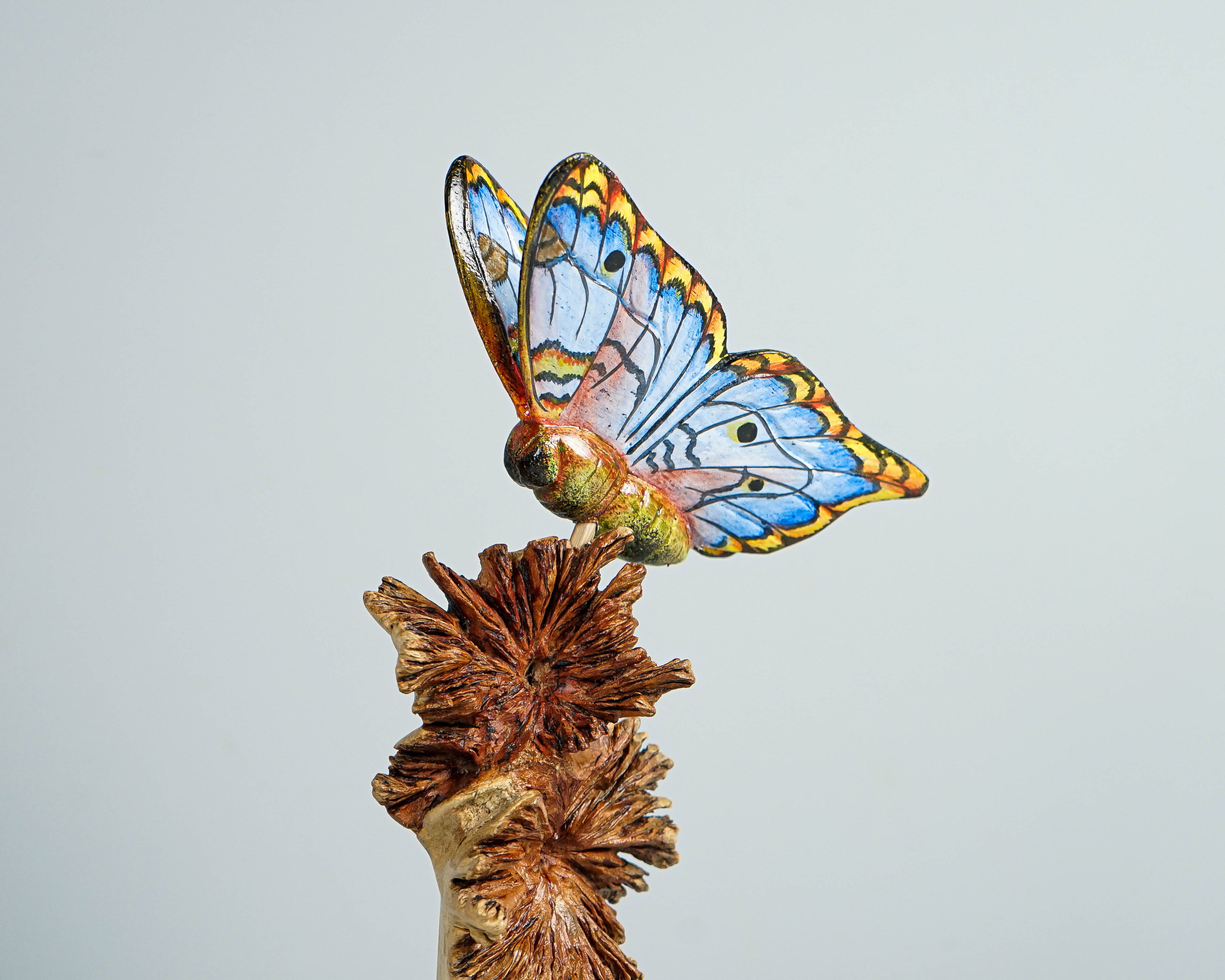 Blue Butterfly figurine, Personalized, Wood Carving, Painted statue, Unique, Butterfly ornaments, Insect Statue, Safari Decor, Gift for Her