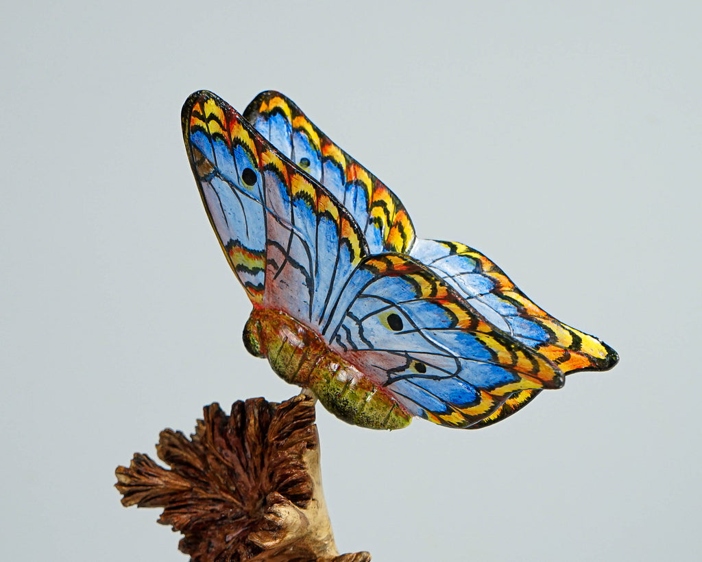 Blue Butterfly figurine, Personalized, Wood Carving, Painted statue, Unique, Butterfly ornaments, Insect Statue, Safari Decor, Gift for Her