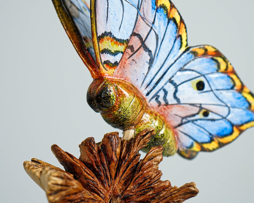 Blue Butterfly figurine, Personalized, Wood Carving, Painted statue, Unique, Butterfly ornaments, Insect Statue, Safari Decor, Gift for Her