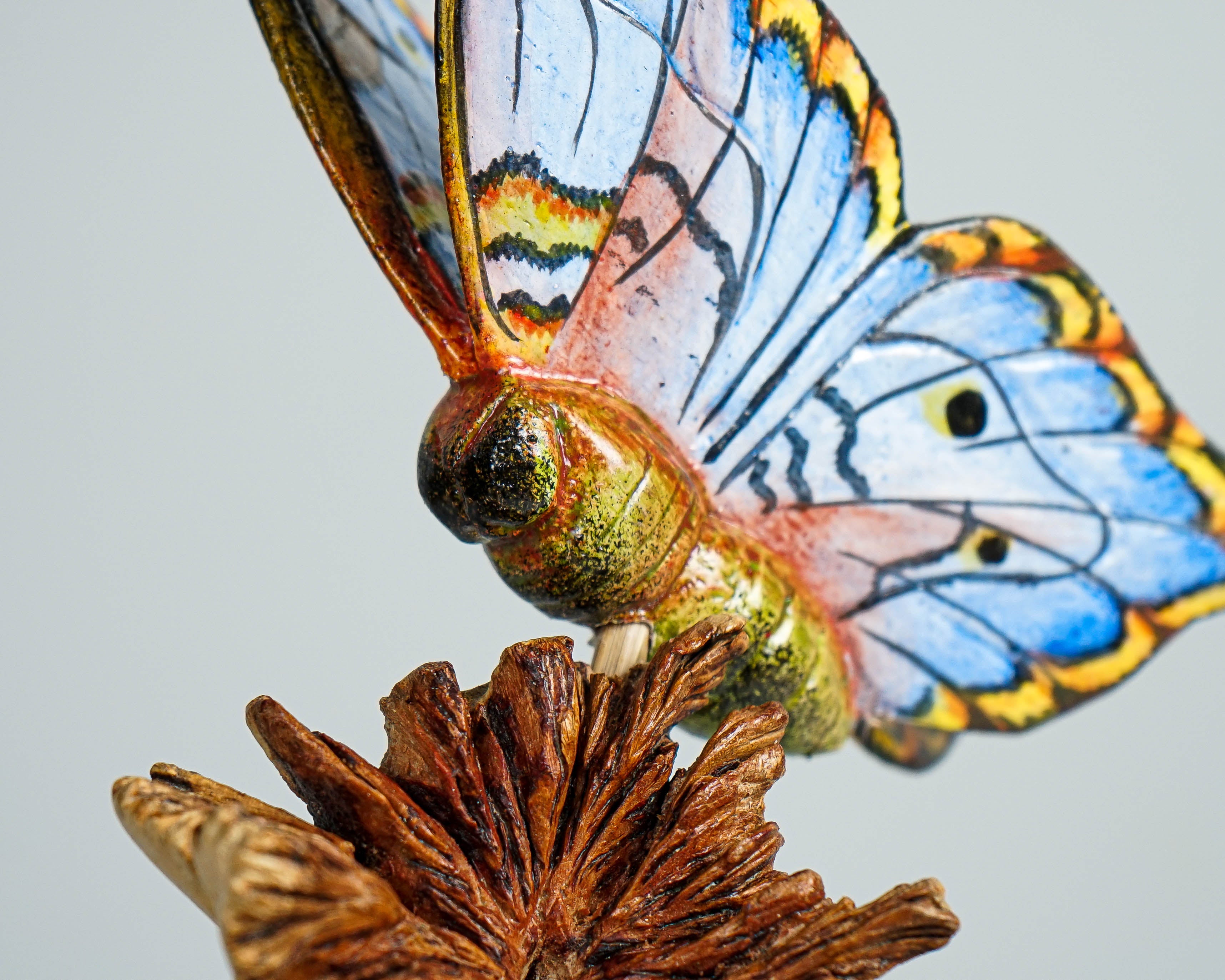 Blue Butterfly figurine, Personalized, Wood Carving, Painted statue, Unique, Butterfly ornaments, Insect Statue, Safari Decor, Gift for Her