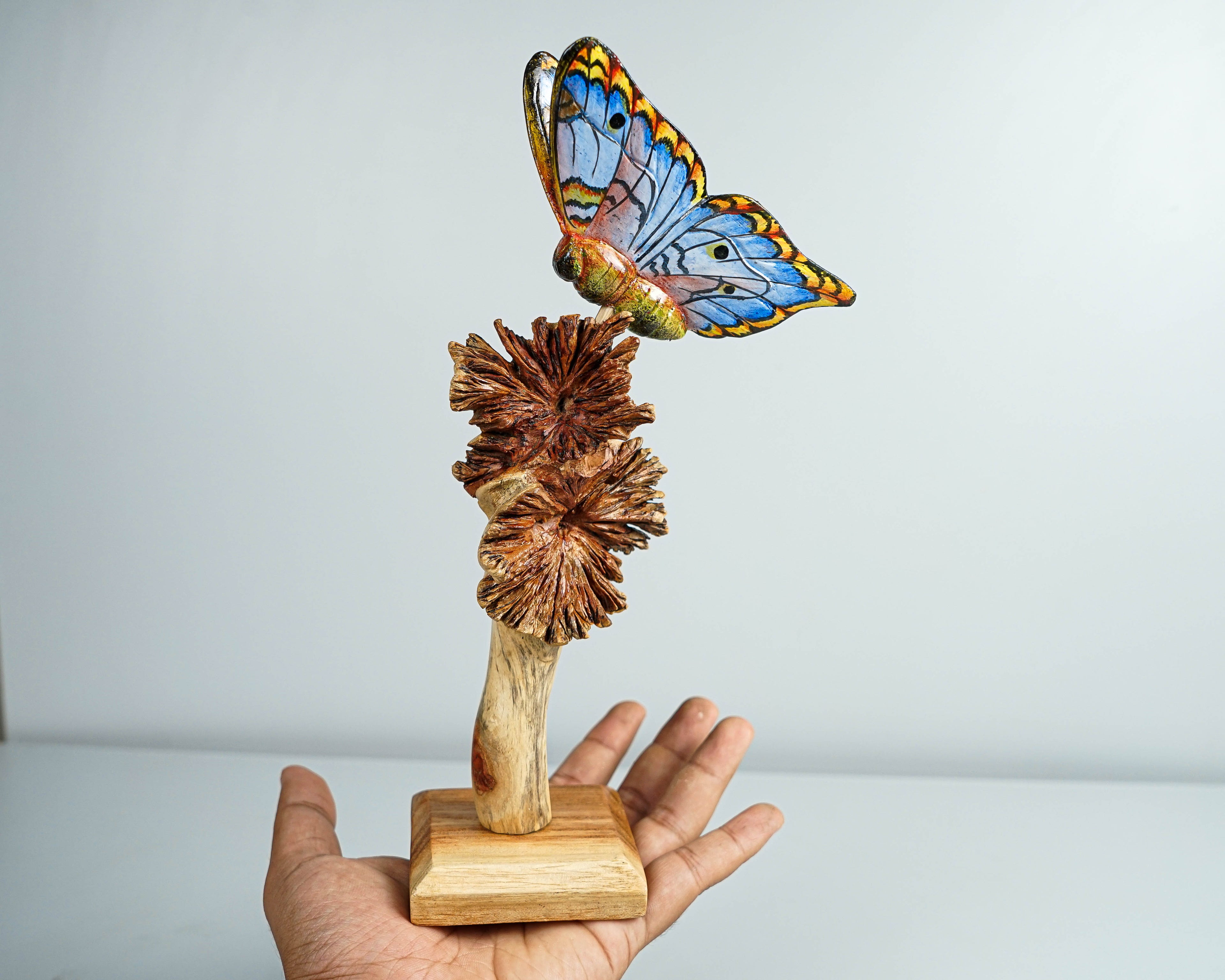 Blue Butterfly figurine, Personalized, Wood Carving, Painted statue, Unique, Butterfly ornaments, Insect Statue, Safari Decor, Gift for Her