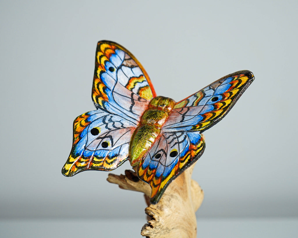 Blue Butterfly figurine, Personalized, Wood Carving, Painted statue, Unique, Butterfly ornaments, Insect Statue, Safari Decor, Gift for Her
