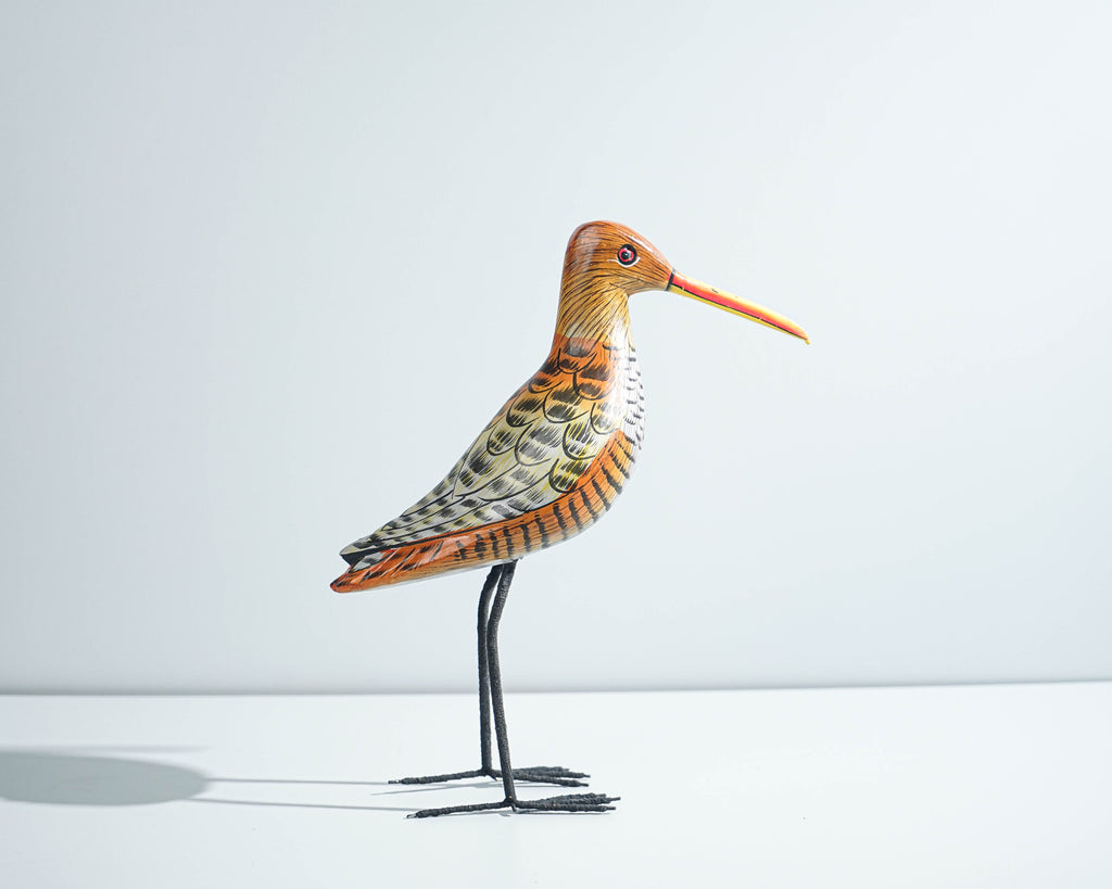 Snipe Bird Statue, Painted Wood Carving, Wooden Bird Art, Decorative, Handcrafted, Animal Statue, Aesthetic Room Decor, Teacher Gift