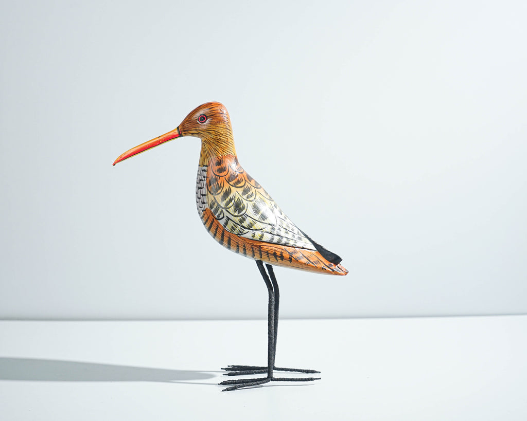 Snipe Bird Statue, Painted Wood Carving, Wooden Bird Art, Decorative, Handcrafted, Animal Statue, Aesthetic Room Decor, Teacher Gift