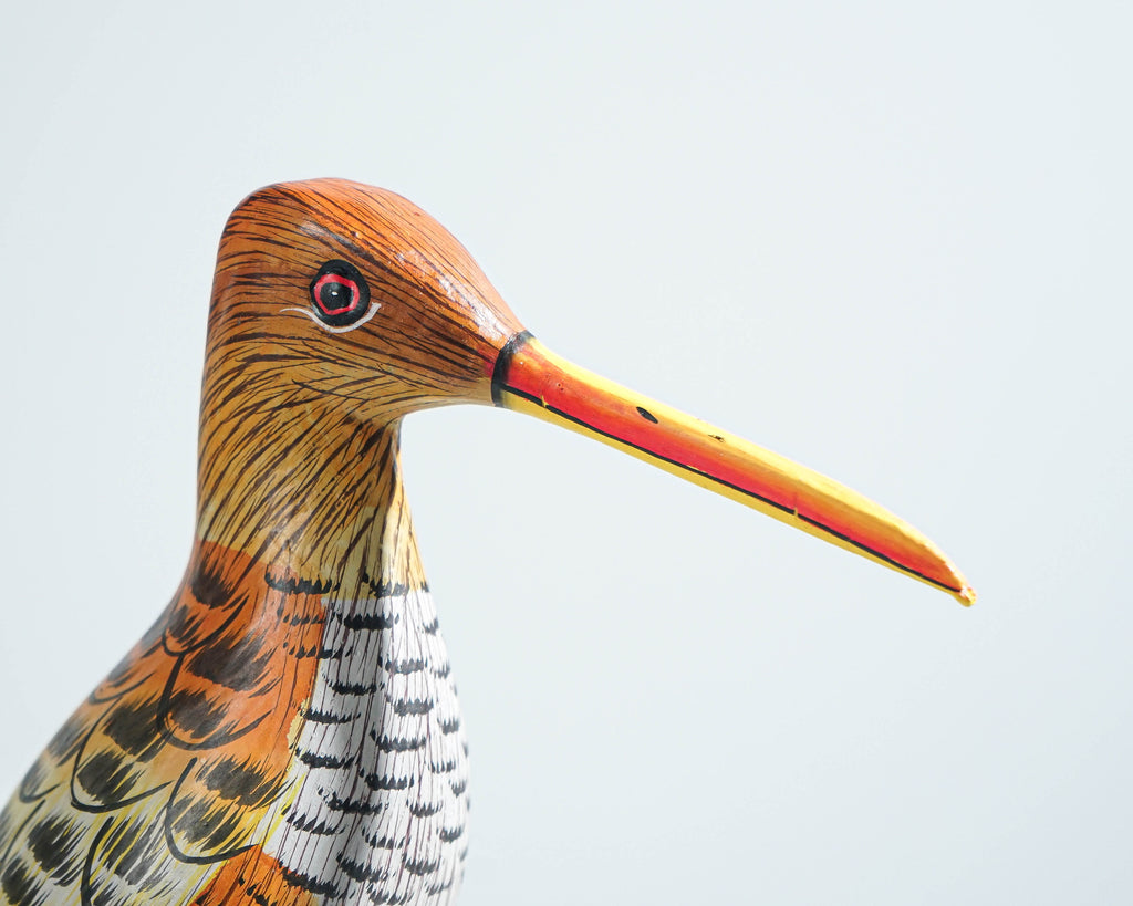 Snipe Bird Statue, Painted Wood Carving, Wooden Bird Art, Decorative, Handcrafted, Animal Statue, Aesthetic Room Decor, Teacher Gift