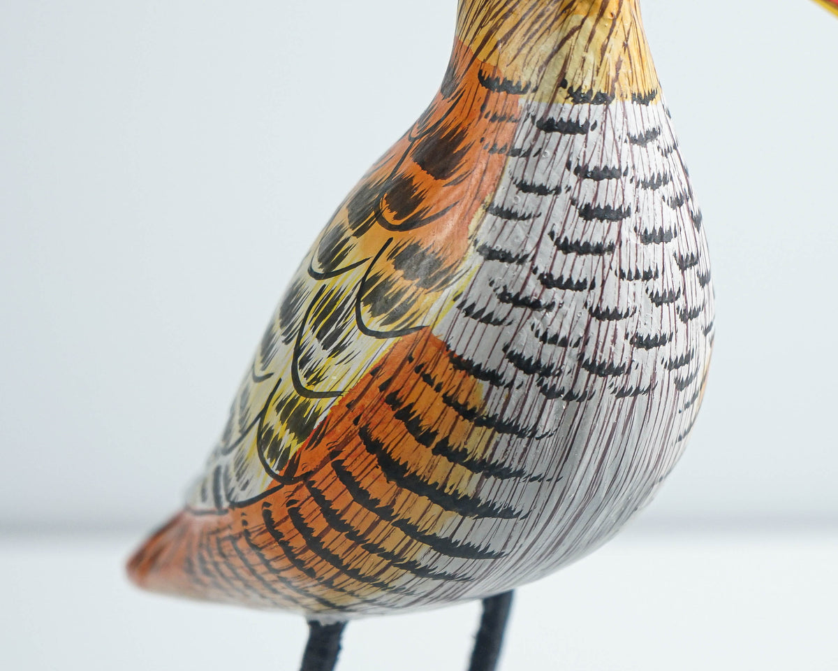 Snipe Bird Statue, Painted Wood Carving, Wooden Bird Art, Decorative, Handcrafted, Animal Statue, Aesthetic Room Decor, Teacher Gift