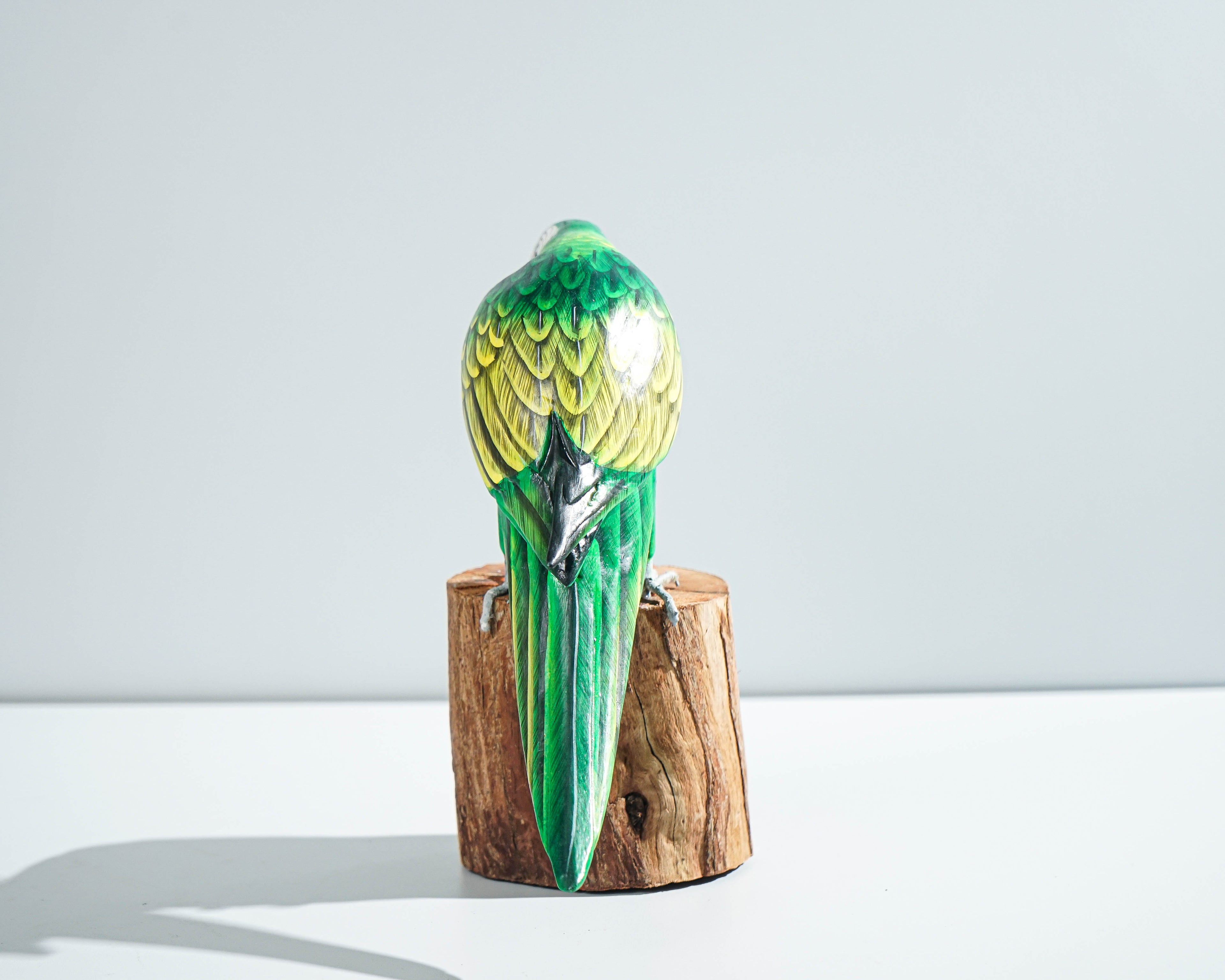Green Yellow Macaw Parrot Statue, Painted Wood Carving, Colorful Art, Antique, Bird Figurine, Handcrafted, Indoor Decor, Gift for Him