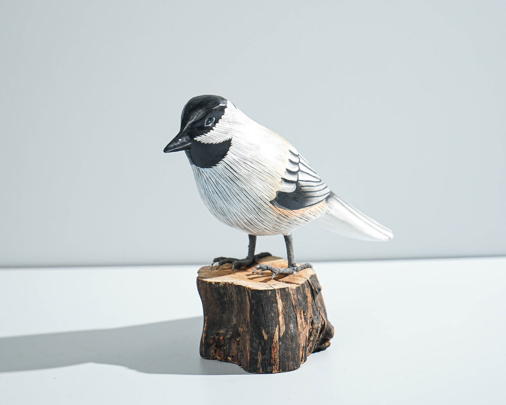 Carolina Chickadee Sculpture 5.7in Tall Hand-Painted Wooden Bird Art
