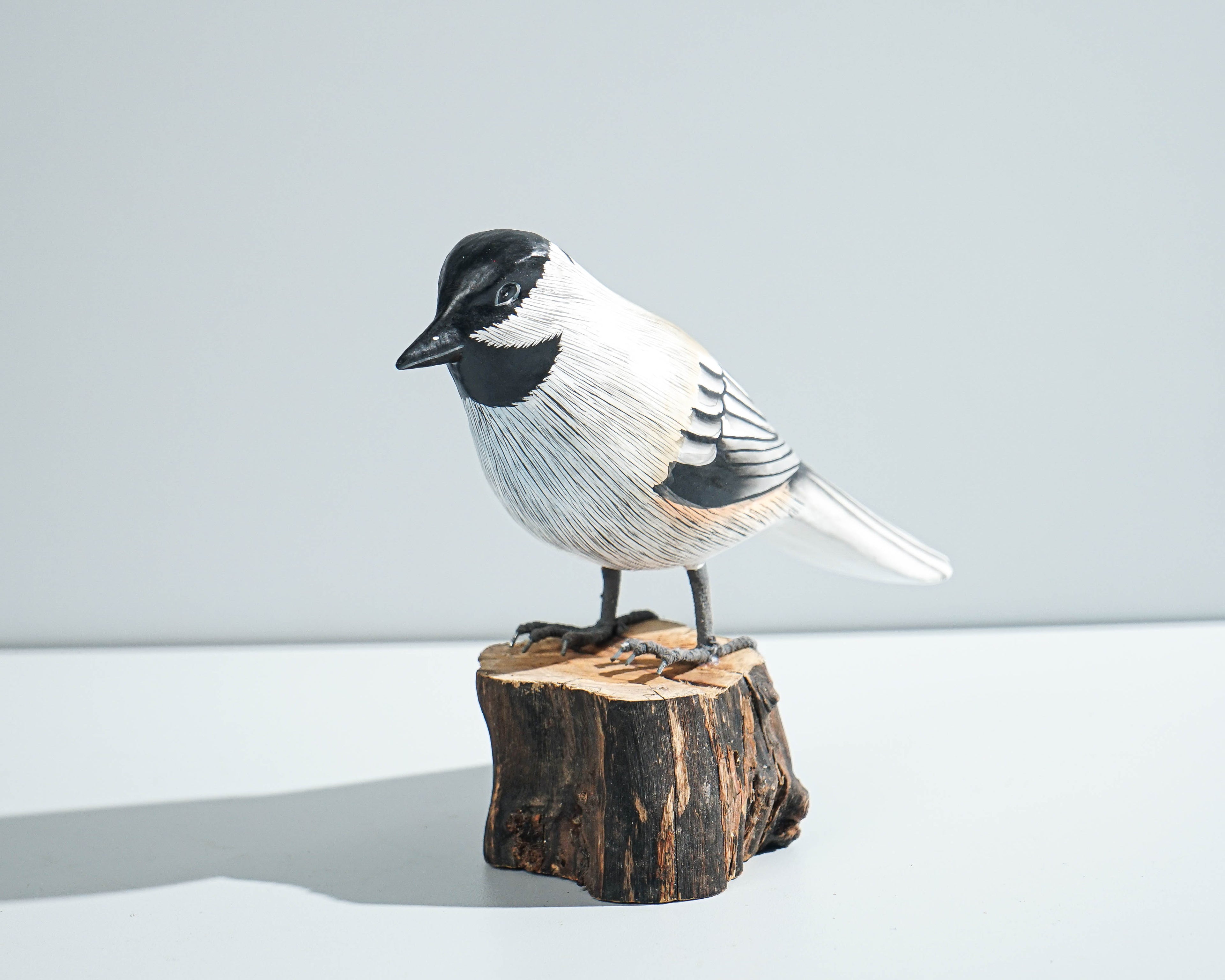 Carolina Chickadee Sculpture 5.7in Tall Hand-Painted Wooden Bird Art