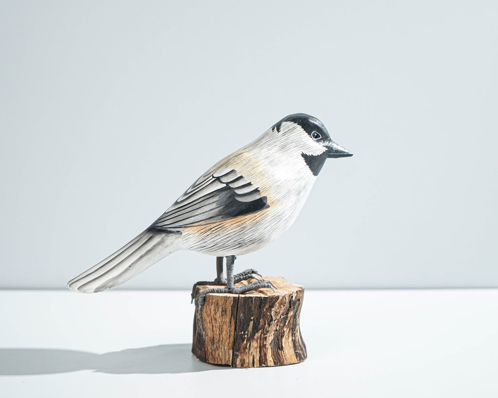 Carolina Chickadee Sculpture 5.7in Tall Hand-Painted Wooden Bird Art