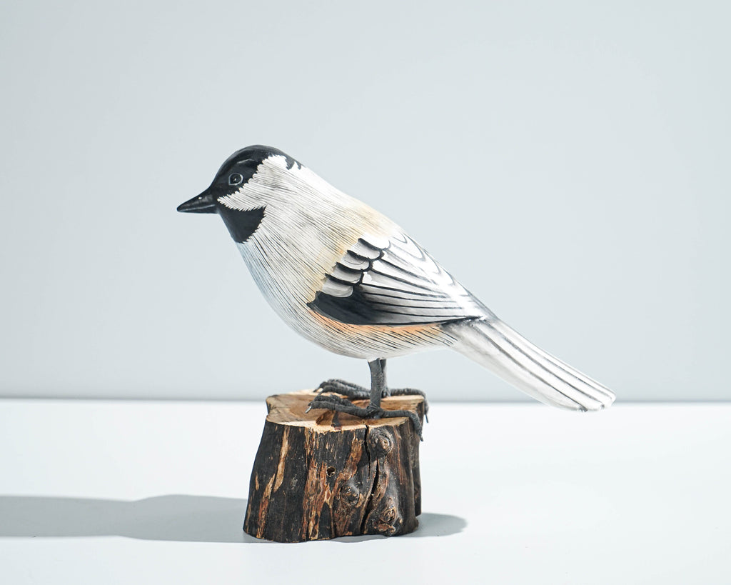 Carolina Chickadee Sculpture 5.7in Tall Hand-Painted Wooden Bird Art