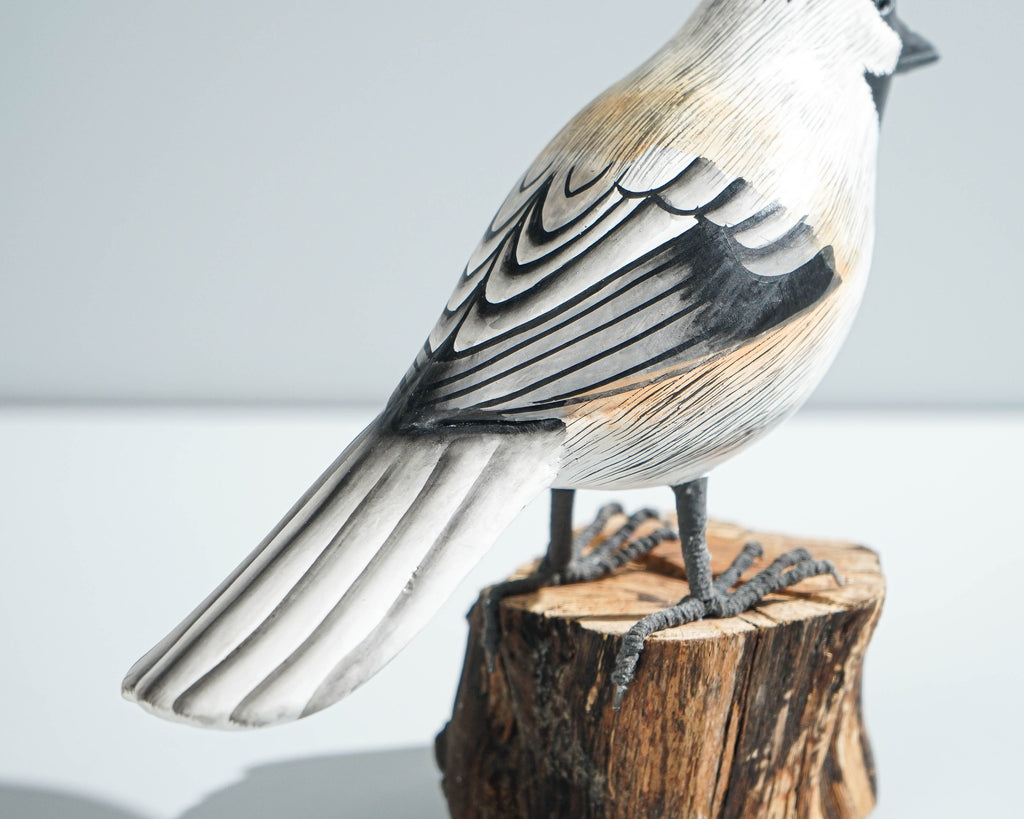 Carolina Chickadee Sculpture 5.7in Tall Hand-Painted Wooden Bird Art