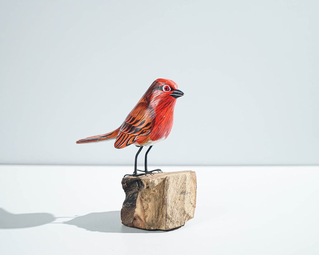 Finch Bird Sculpture, Painted Wood Carving, Wooden Bird Figurine, Handcrafted, Animal Statue, Bird Lover, Home Table Decor, Grandfather Gift
