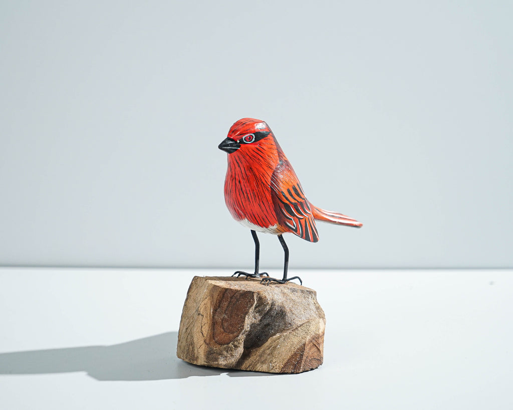 Finch Bird Sculpture, Painted Wood Carving, Wooden Bird Figurine, Handcrafted, Animal Statue, Bird Lover, Home Table Decor, Grandfather Gift