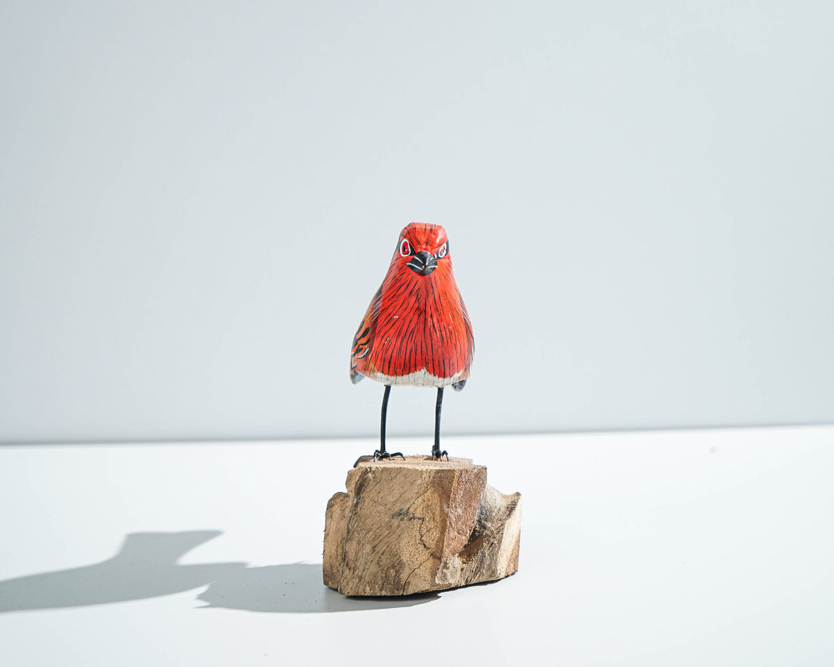 Finch Bird Sculpture, Painted Wood Carving, Wooden Bird Figurine, Handcrafted, Animal Statue, Bird Lover, Home Table Decor, Grandfather Gift