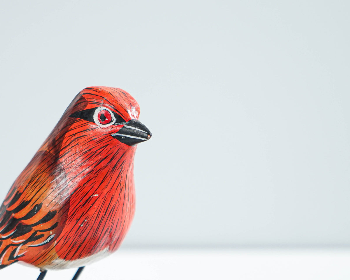 Finch Bird Sculpture, Painted Wood Carving, Wooden Bird Figurine, Handcrafted, Animal Statue, Bird Lover, Home Table Decor, Grandfather Gift