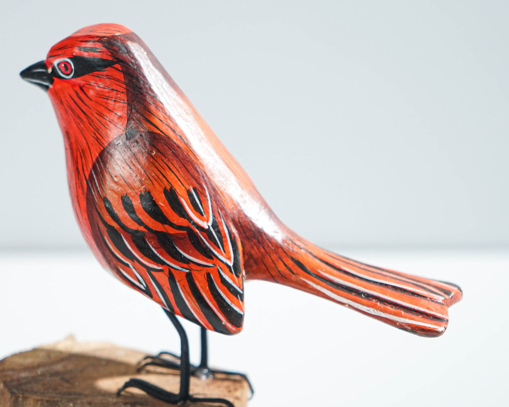 Finch Bird Sculpture, Painted Wood Carving, Wooden Bird Figurine, Handcrafted, Animal Statue, Bird Lover, Home Table Decor, Grandfather Gift