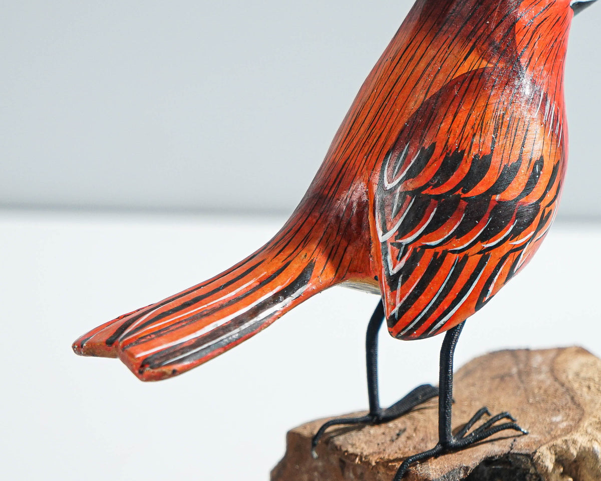 Finch Bird Sculpture, Painted Wood Carving, Wooden Bird Figurine, Handcrafted, Animal Statue, Bird Lover, Home Table Decor, Grandfather Gift