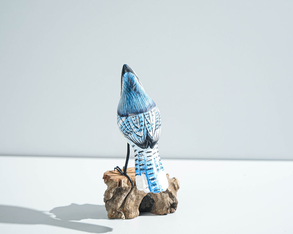 Blue jay Bird Statue, Painted Wood Carving, Wooden Bird Art, Handcrafted, Animal Figurine, Decorative, Tropical Decor, Handmade Gift